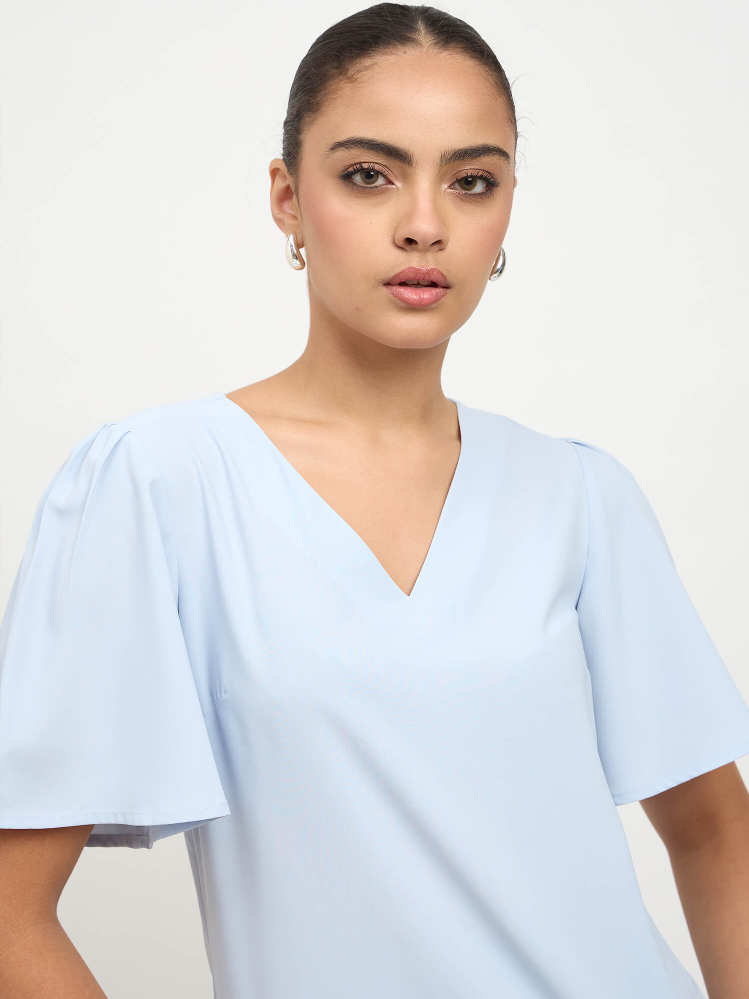 Elix Flared Sleeves V-neck Top-Powder Blue