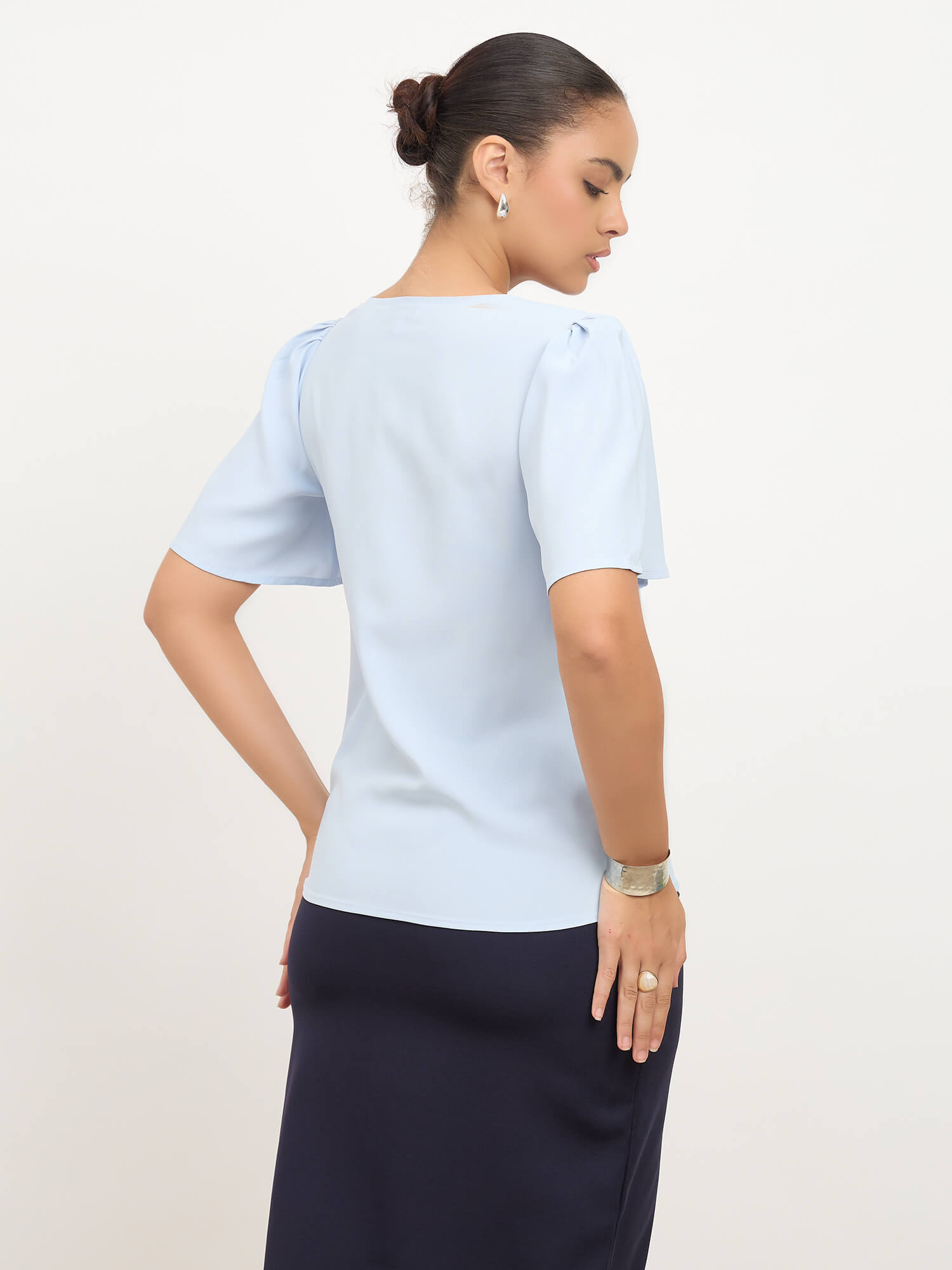 Elix Flared Sleeves V-neck Top-Powder Blue