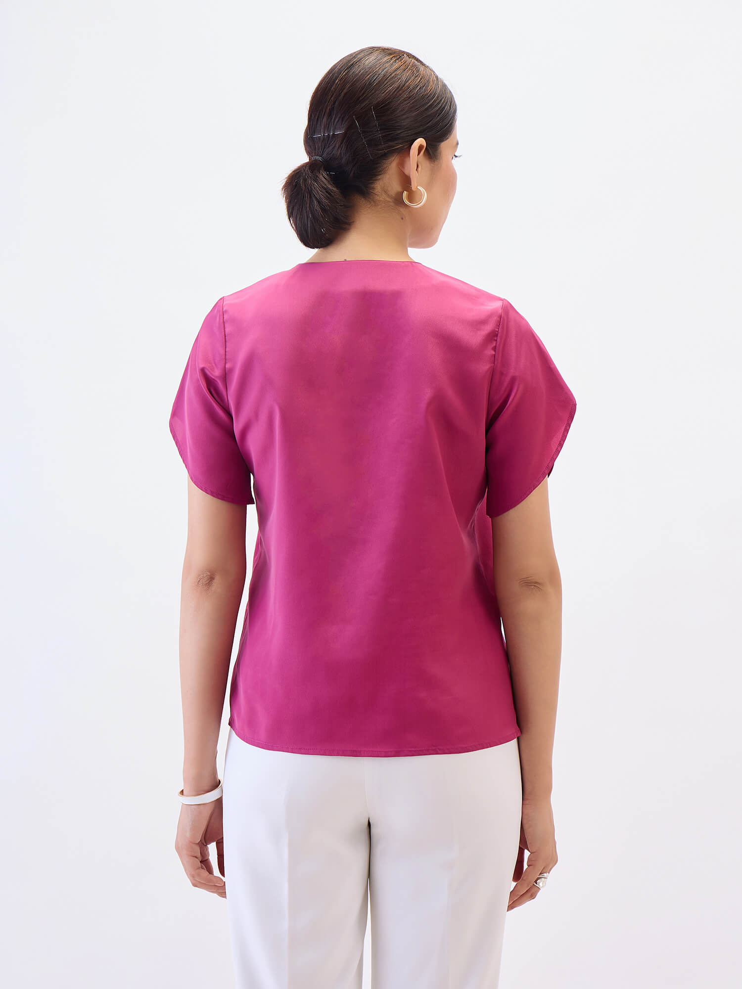 Briza Petal Sleeves Top-Magenta Pink