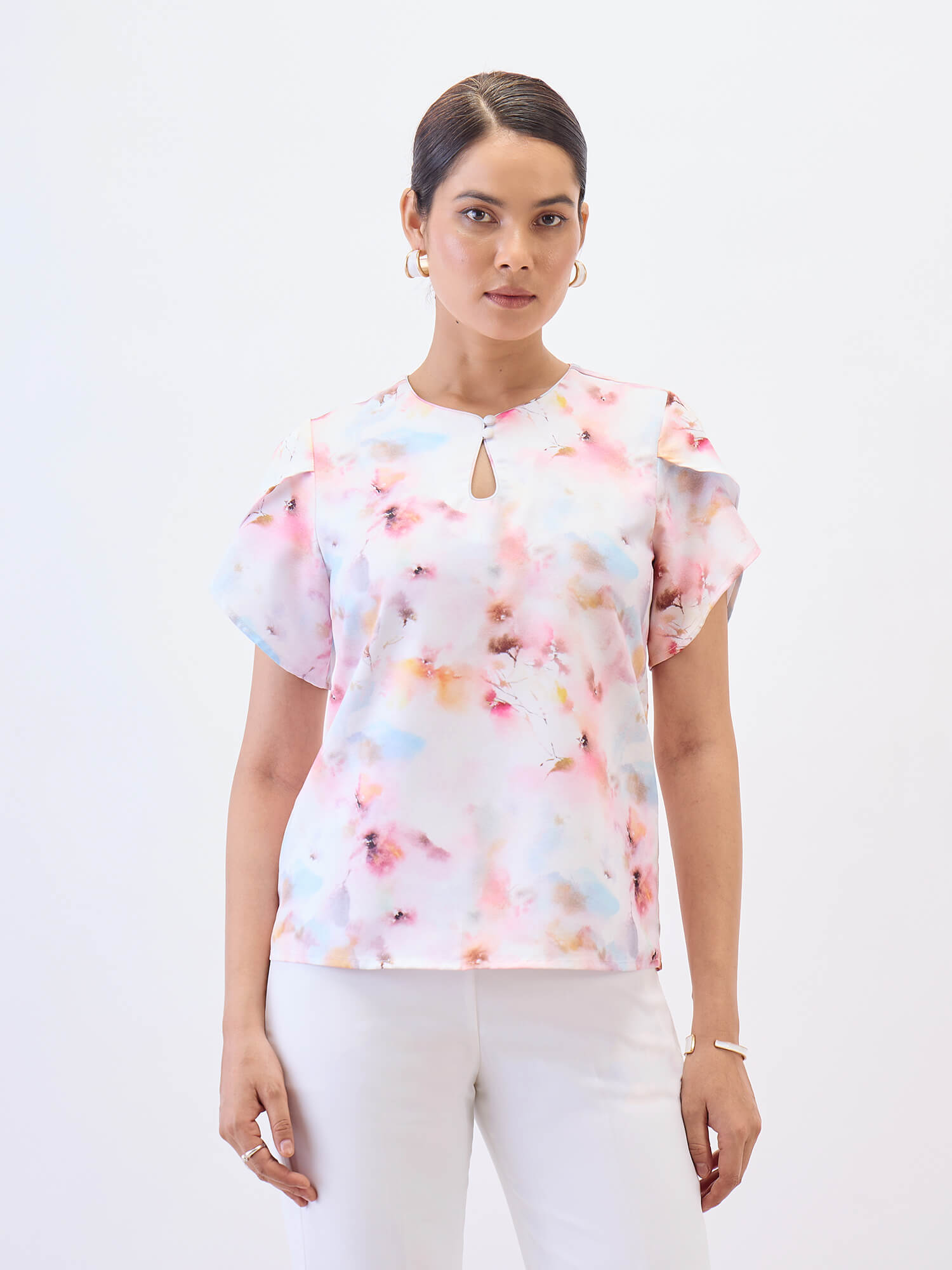 Briza Petal Sleeves Top-Multi