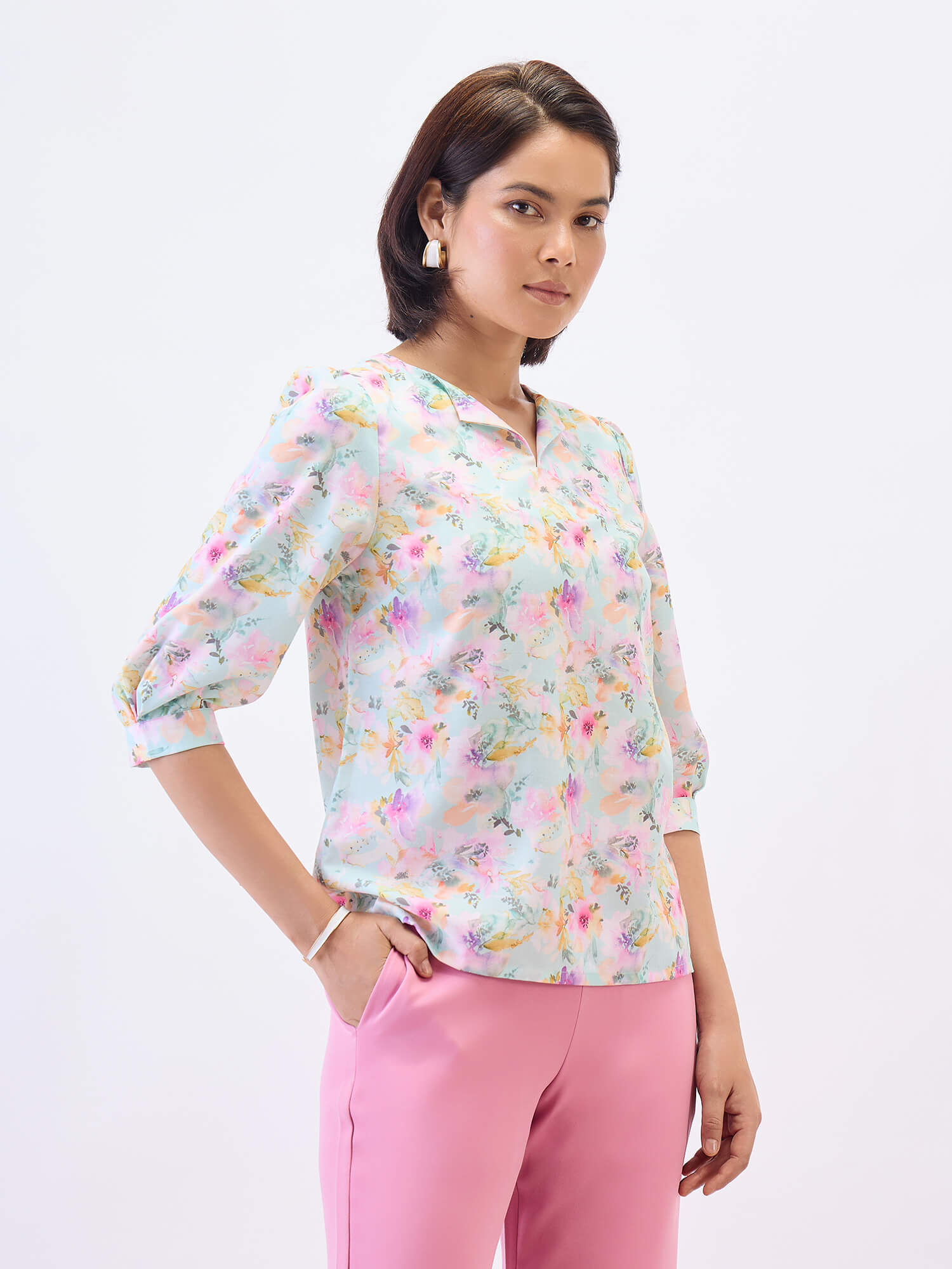 Gracie Puffed Sleeves Top-Multi