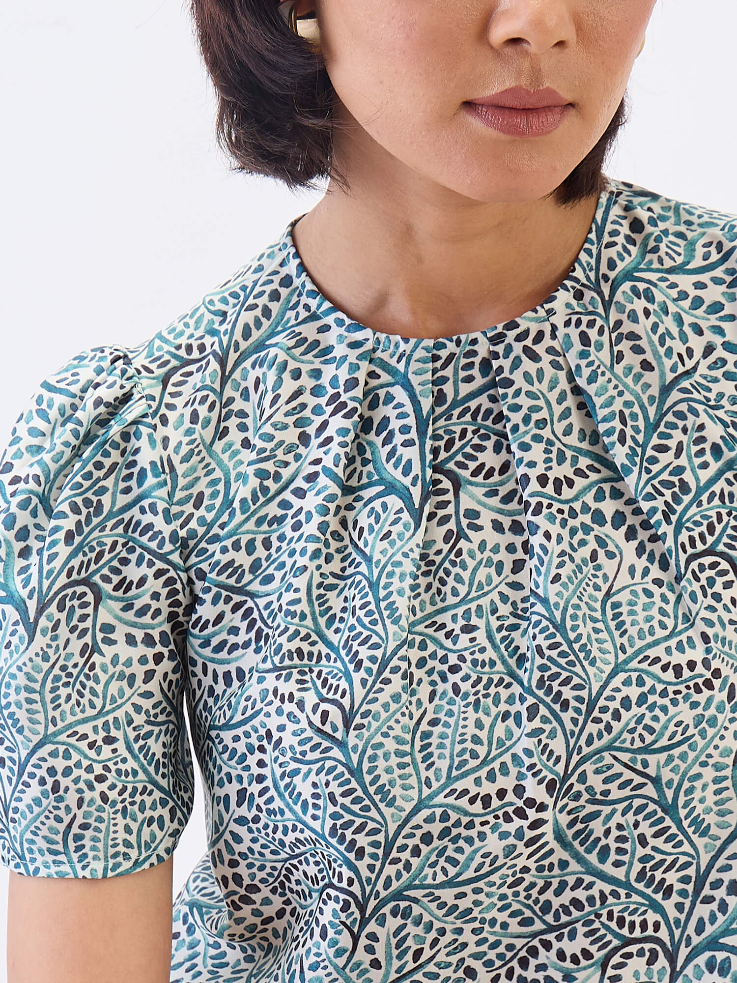 Ravine Pleated Neck Top-Multi