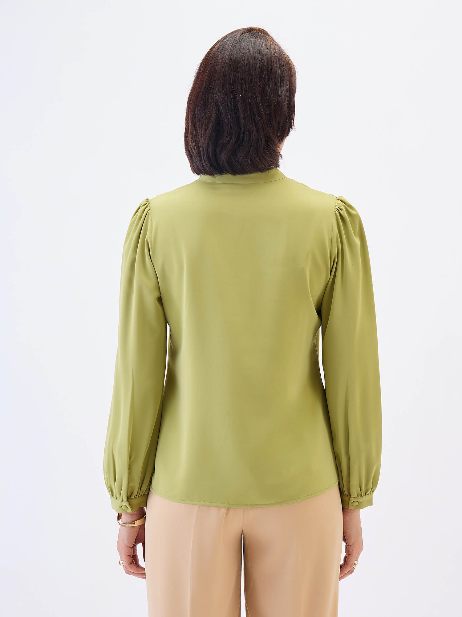 Astral Collared V-Neck Top-Lime Green