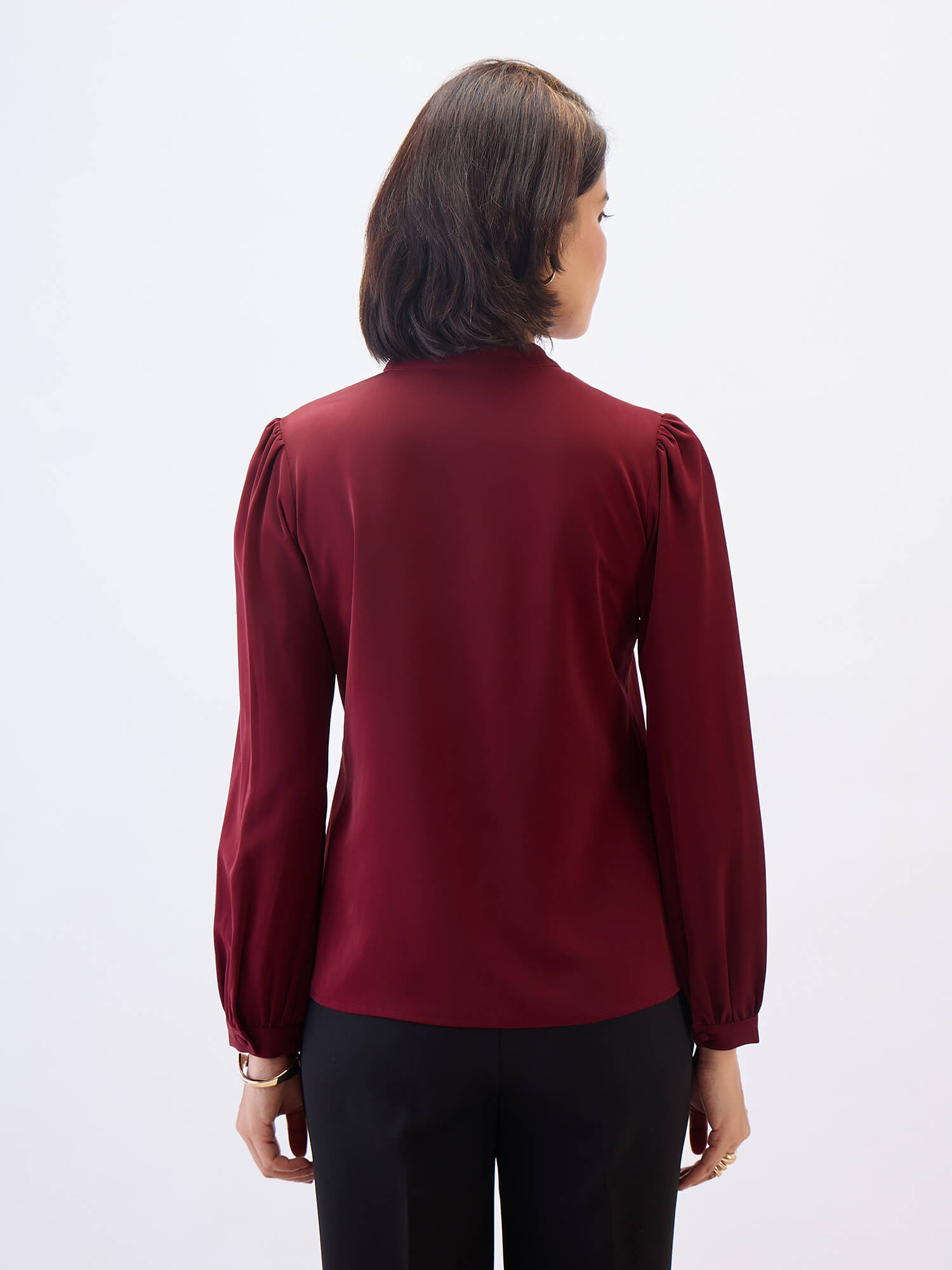 Astral Collared V-Neck Top-Wine
