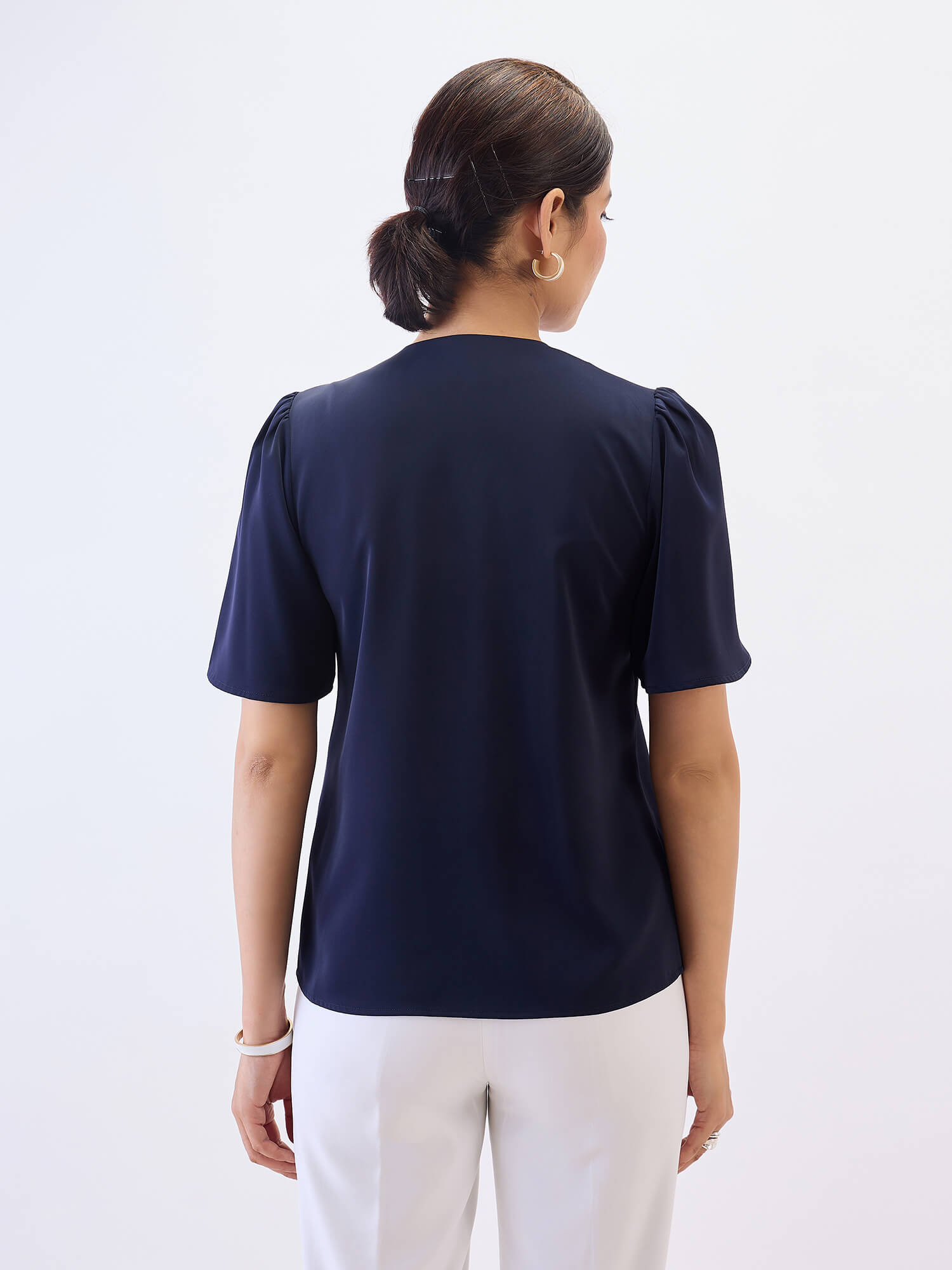 Cobble Asymmetric Collar Top-Navy - SALT Attire
