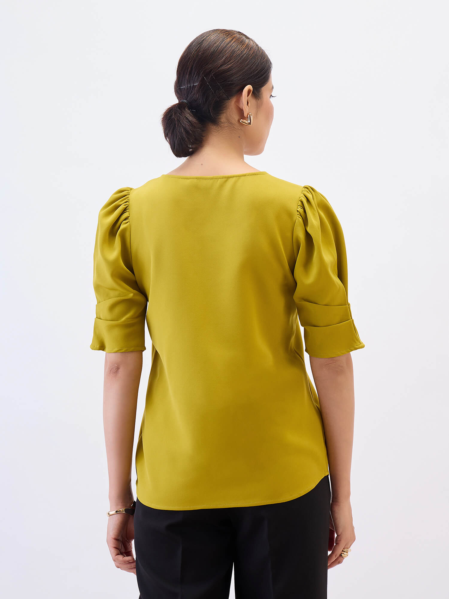Jaunty Puffed Sleeves Top-Lime Punch