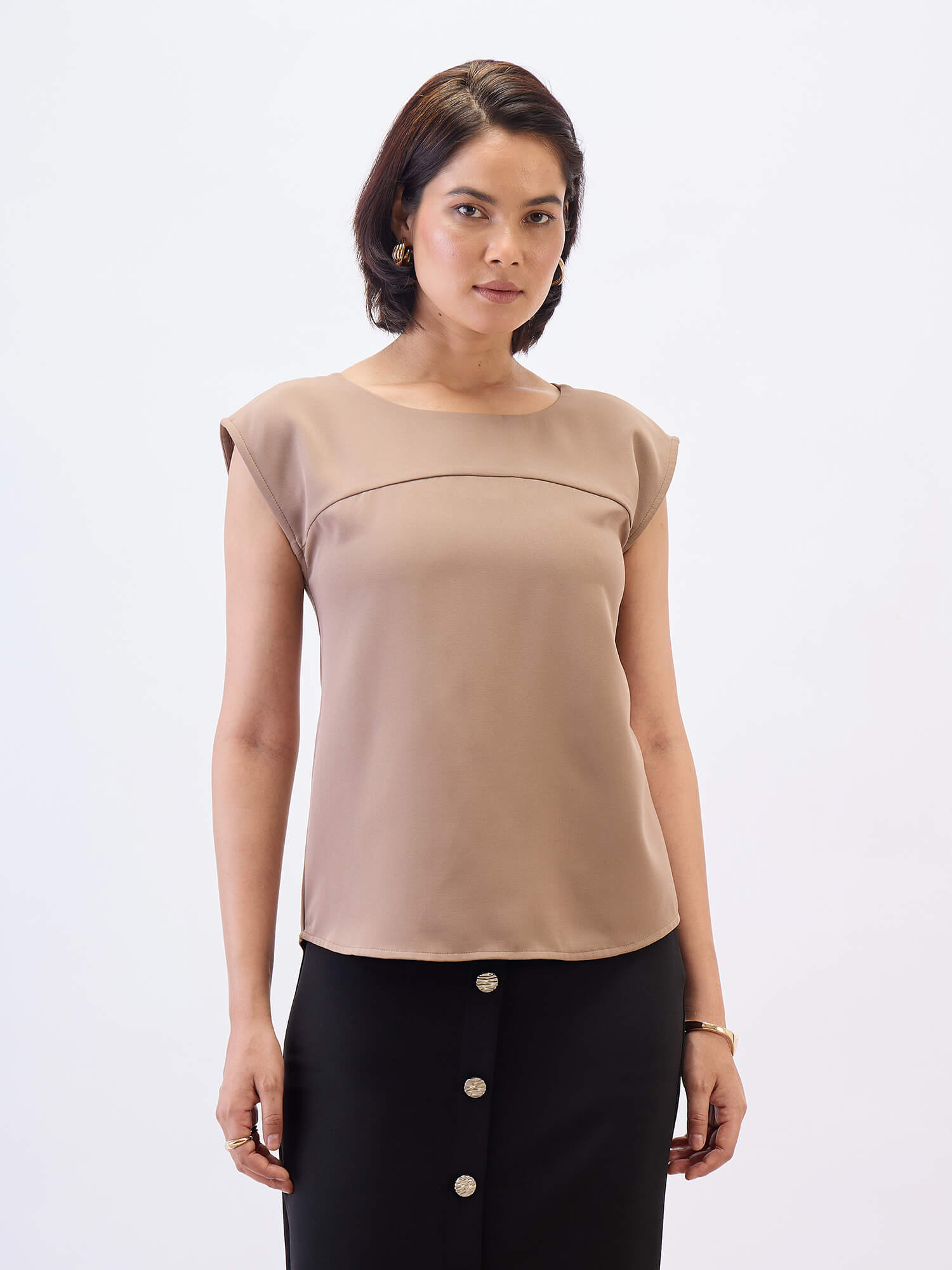 Creative Drop shoulder top-Beige