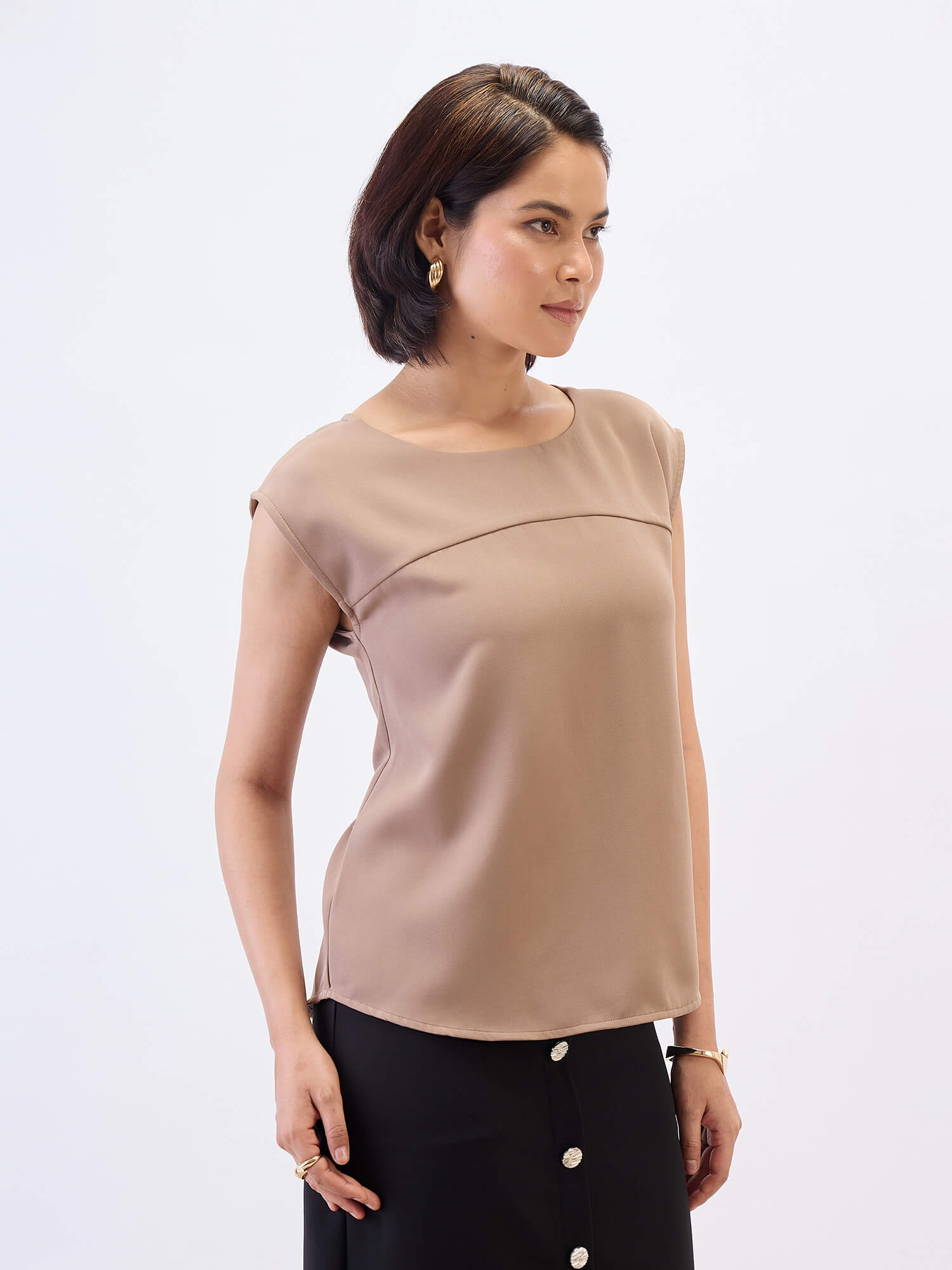 Creative Drop shoulder top-Beige