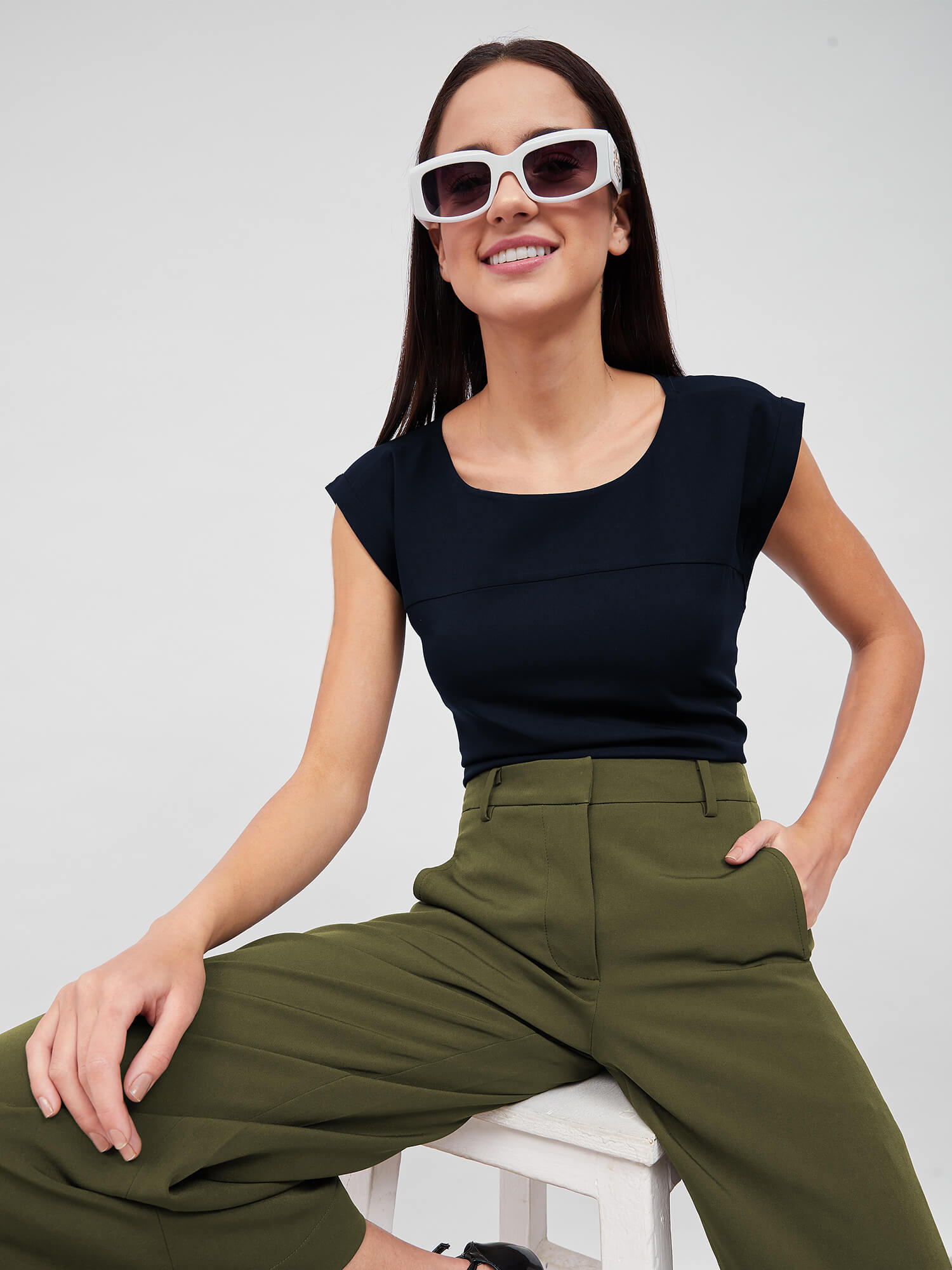 Creative Drop shoulder top-Navy - SALT Attire