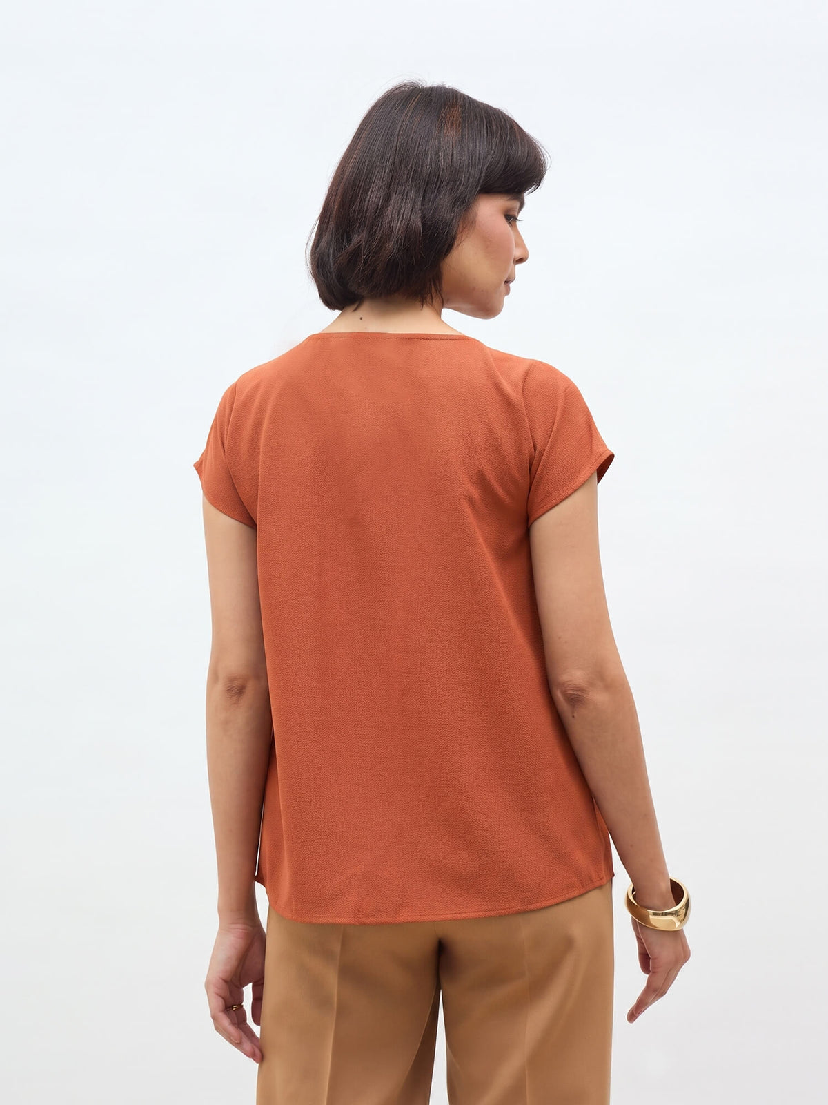 Jemma Centre Front Pleated Drop Shoulder Top-Burnt Orange