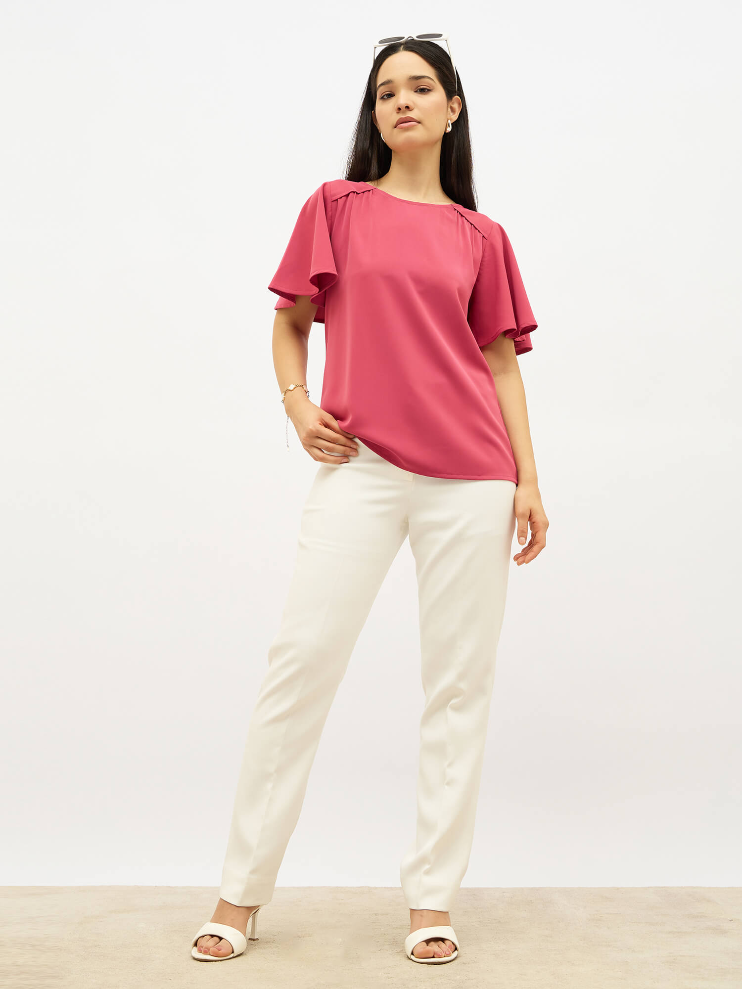 Anastasia Flare Sleeve Top-Rose Pink - SALT Attire