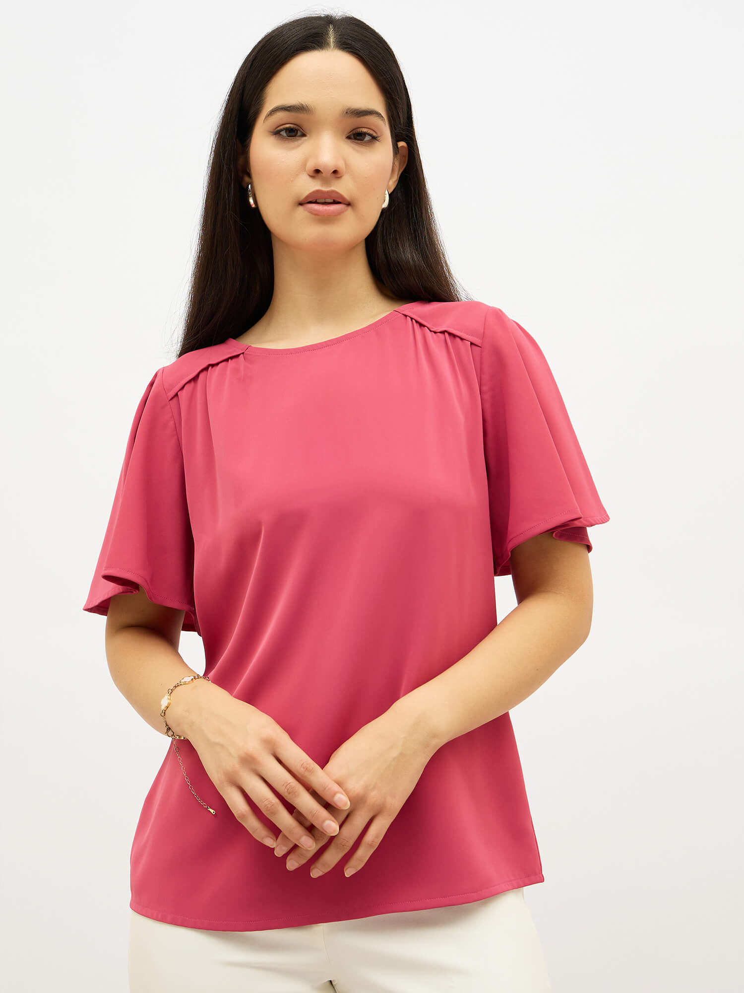 Anastasia Flare Sleeve Top-Rose Pink - SALT Attire