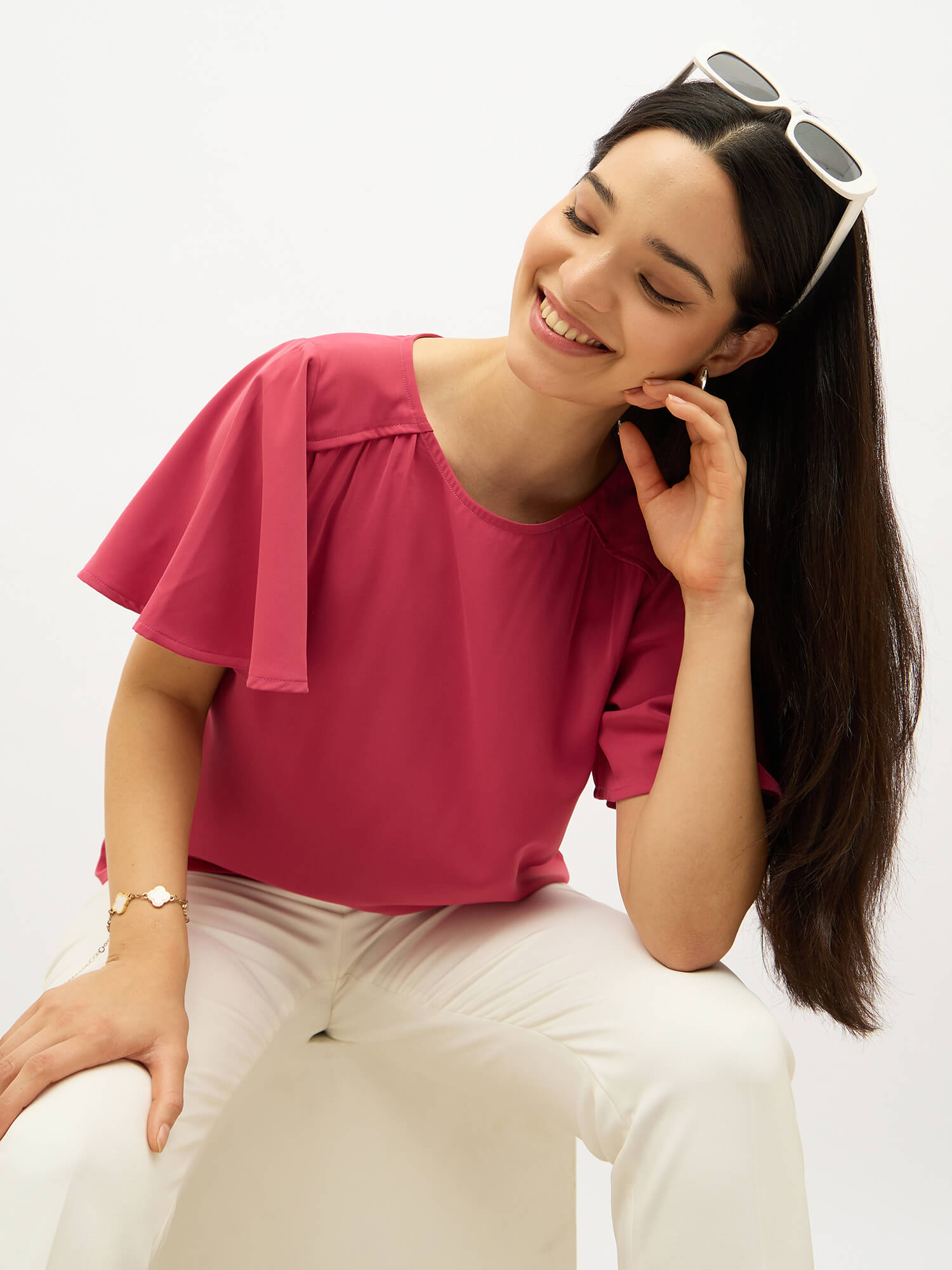 Anastasia Flare Sleeve Top-Rose Pink - SALT Attire
