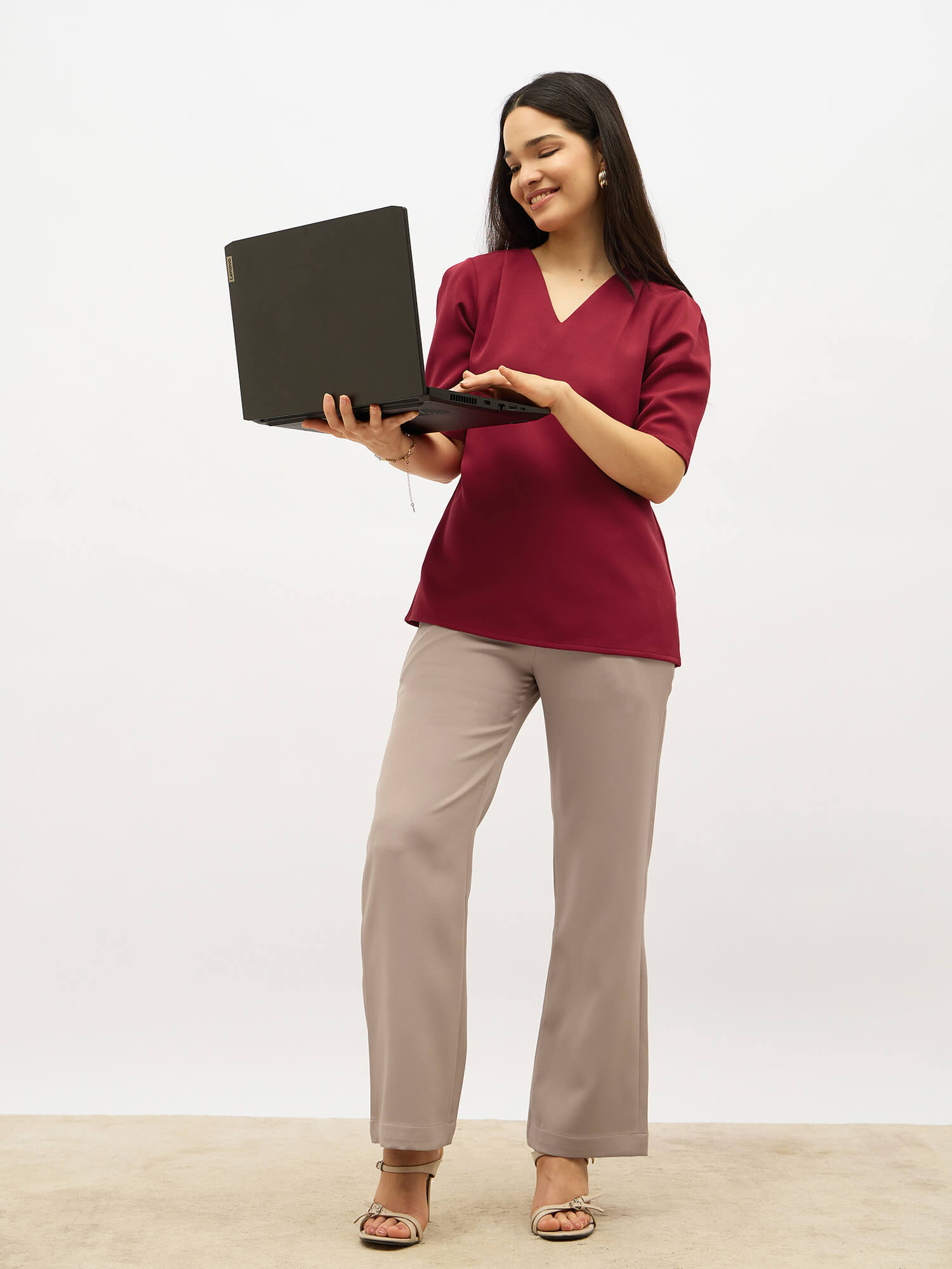 Genteel V-Neck Top-Red