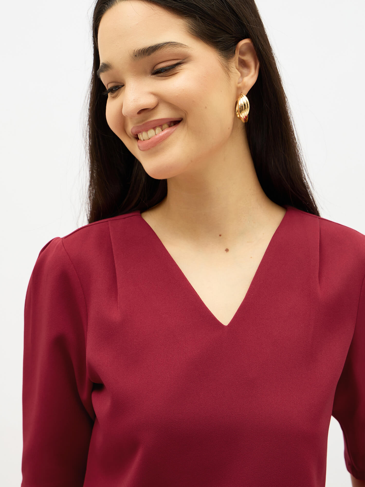 Genteel V-Neck Top-Red