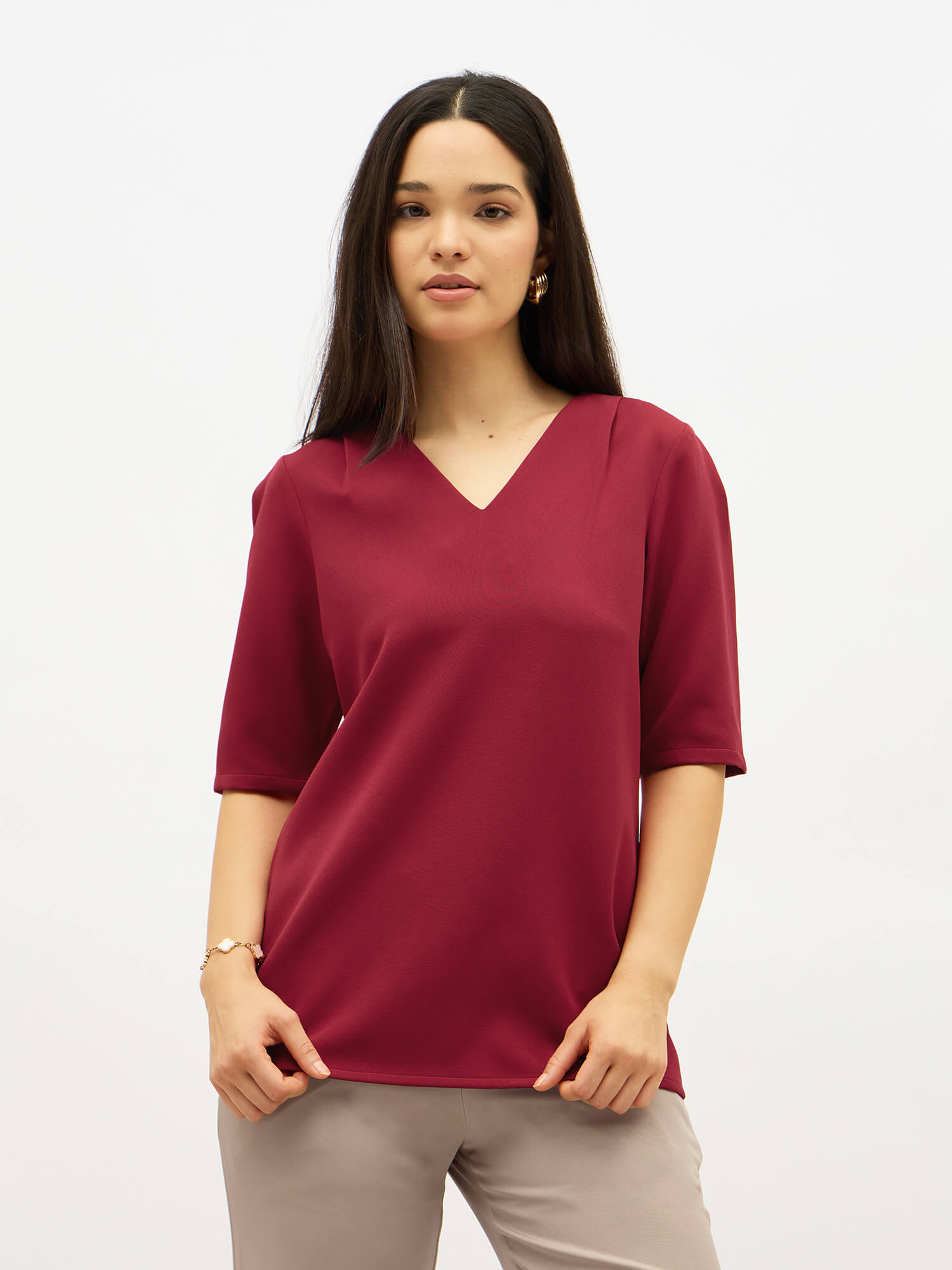 Genteel V-Neck Top-Red