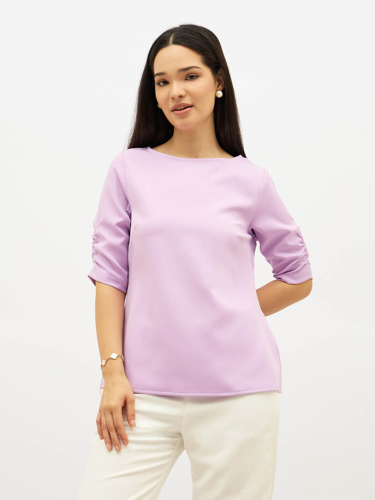 Mellow Ruched Sleeve Top-Lilac - SALT Attire