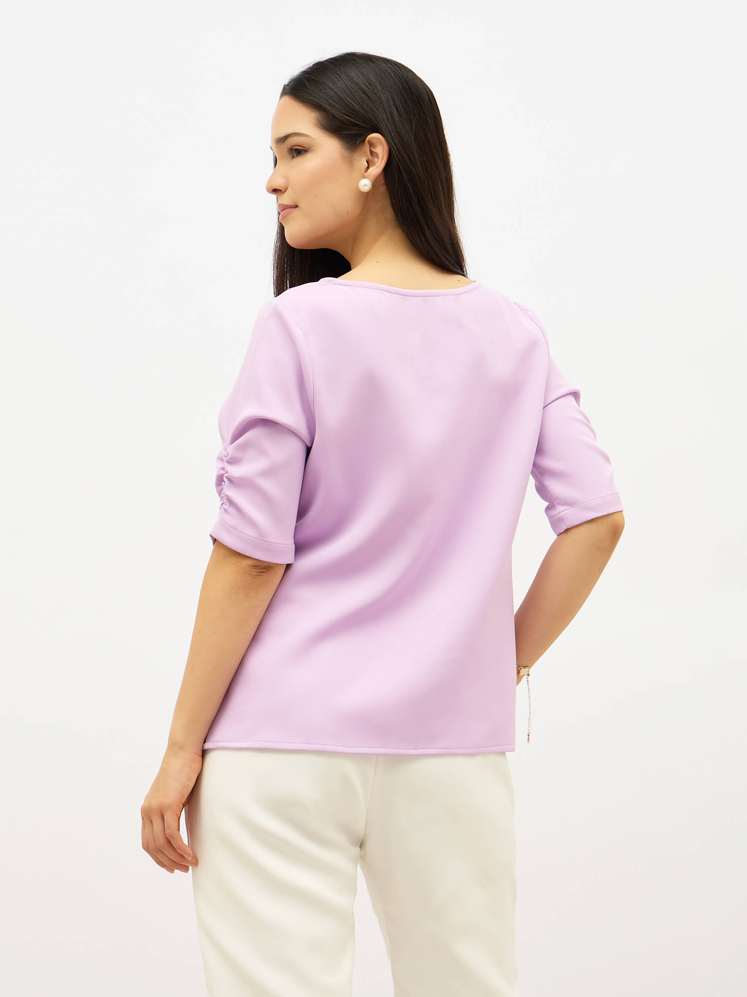 Mellow Ruched Sleeve Top-Lilac - SALT Attire