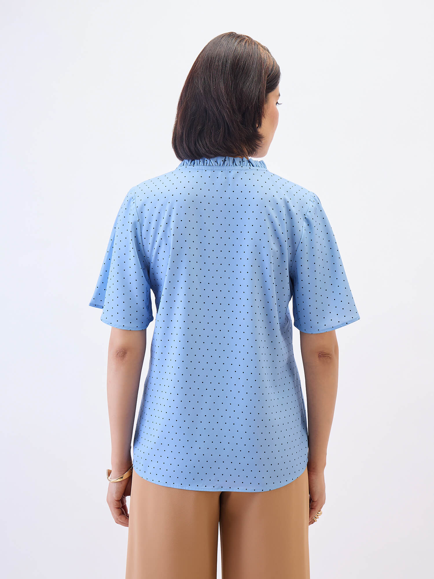 Josie Ruffled V-neck Top-Dusty Blue