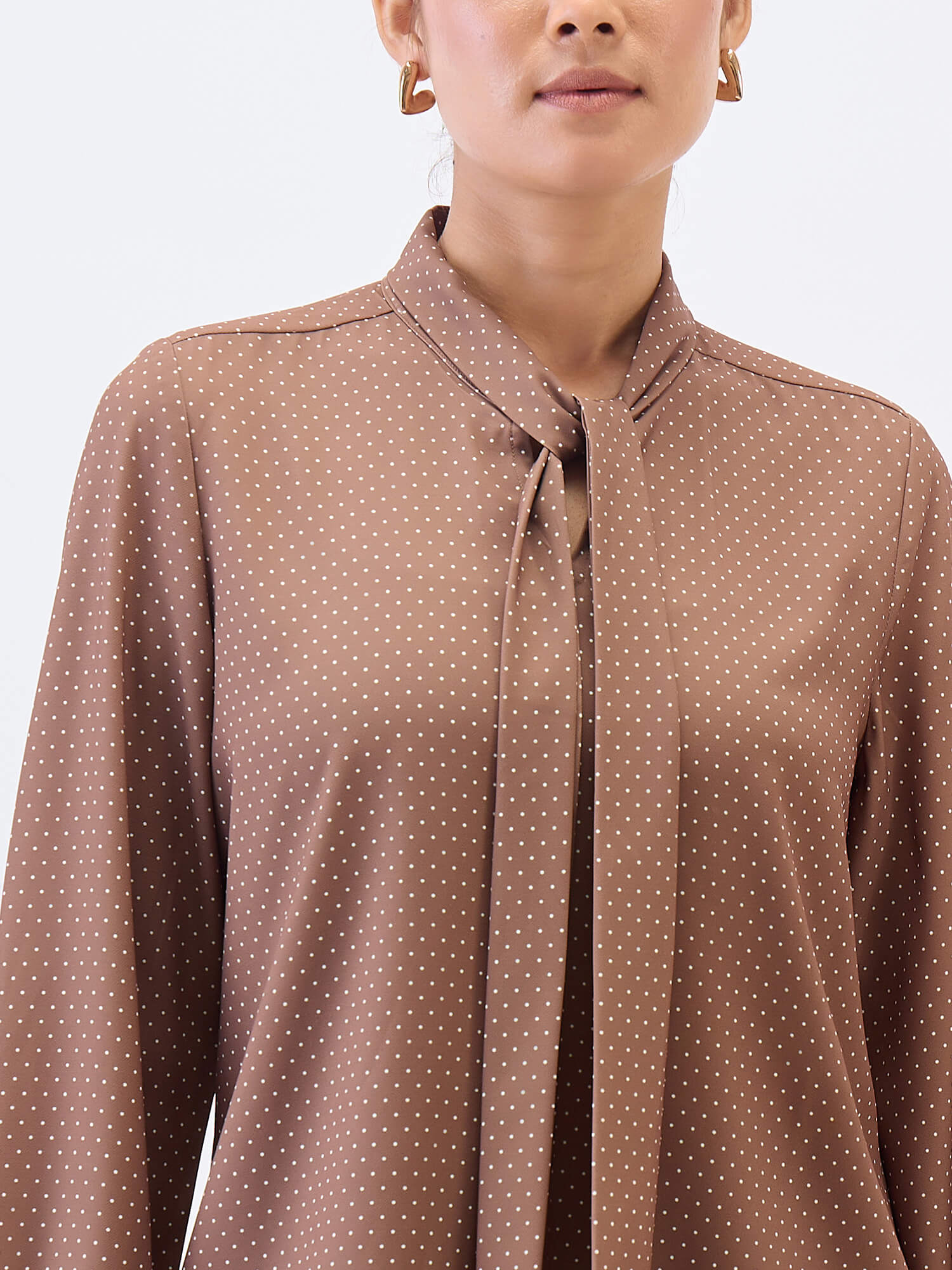 Polly Neck Tie Top-Brown