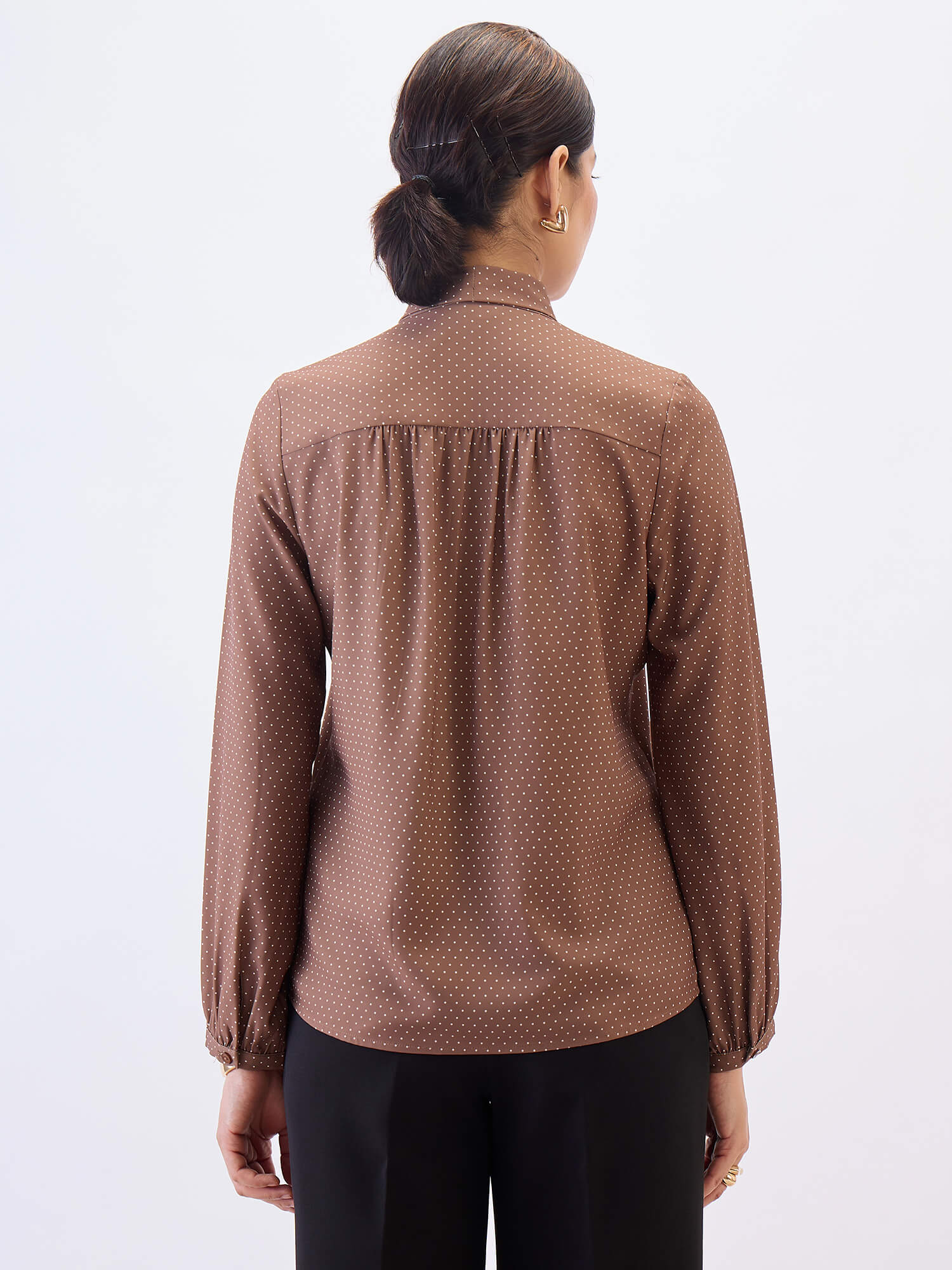 Polly Neck Tie Top-Brown