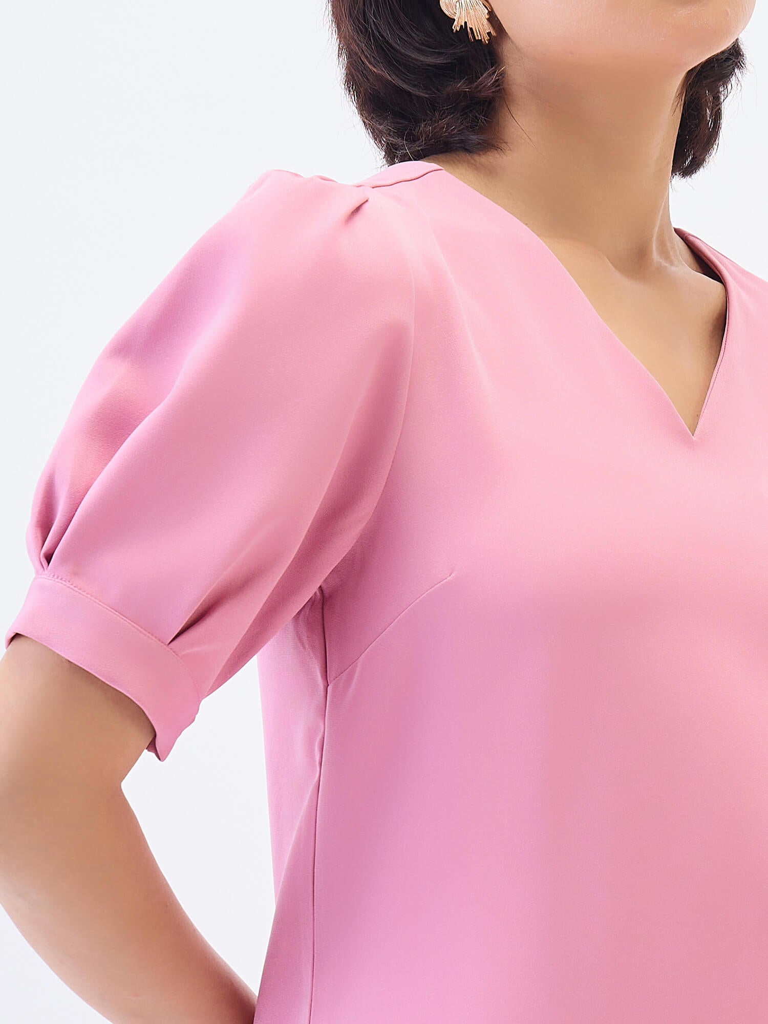 Lia Balloon Sleeves Top-Pink