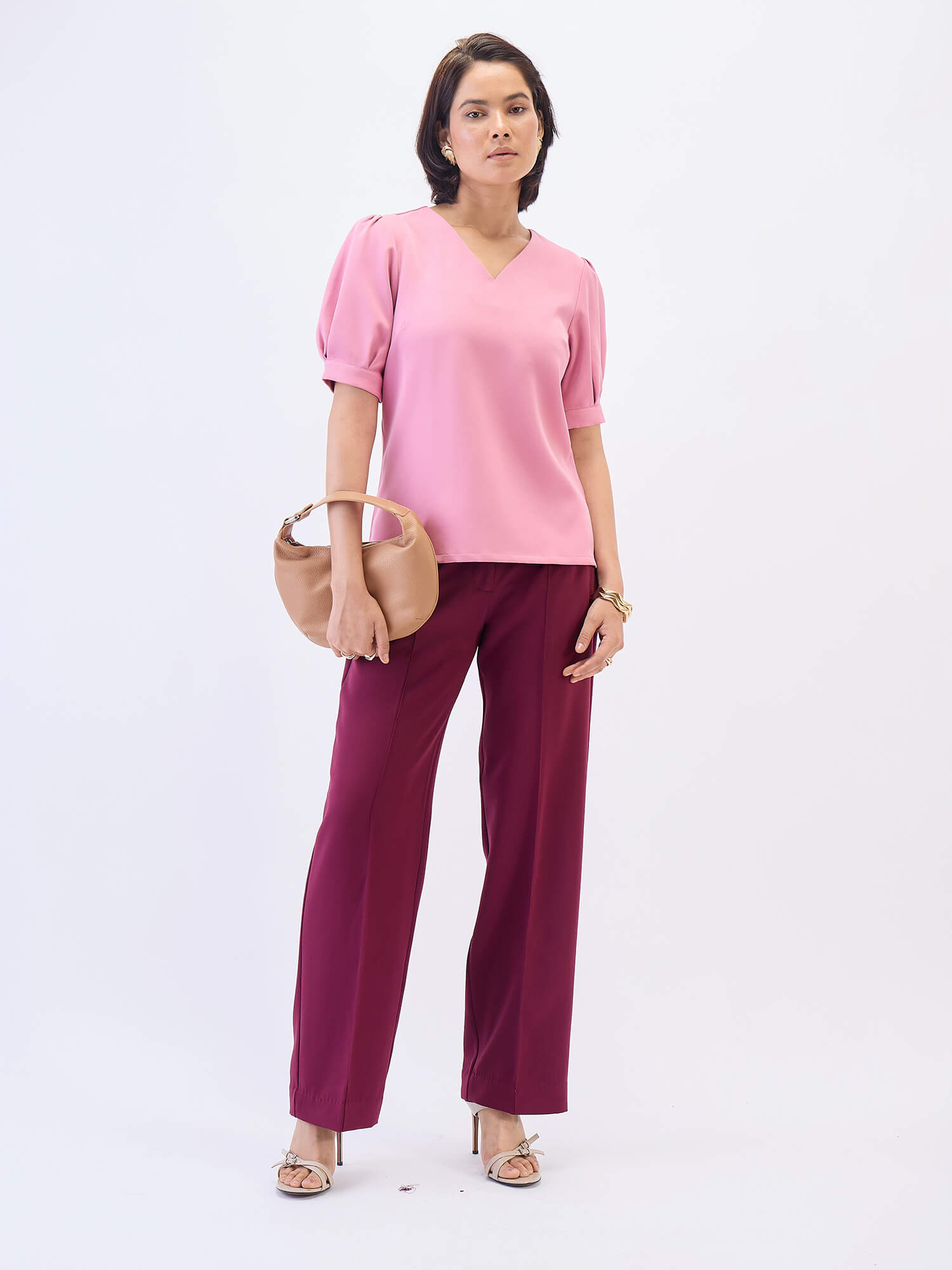 Lia Balloon Sleeves Top-Pink