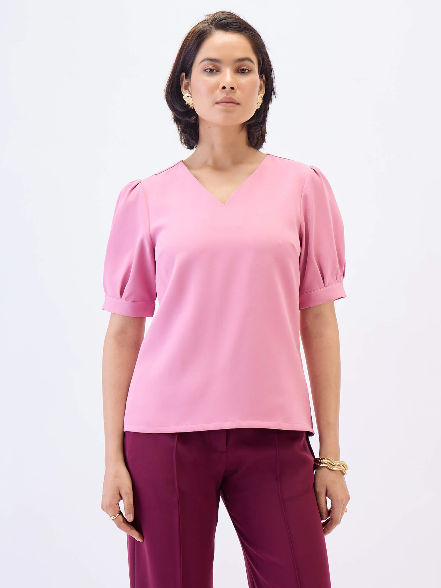 Lia Balloon Sleeves Top-Pink