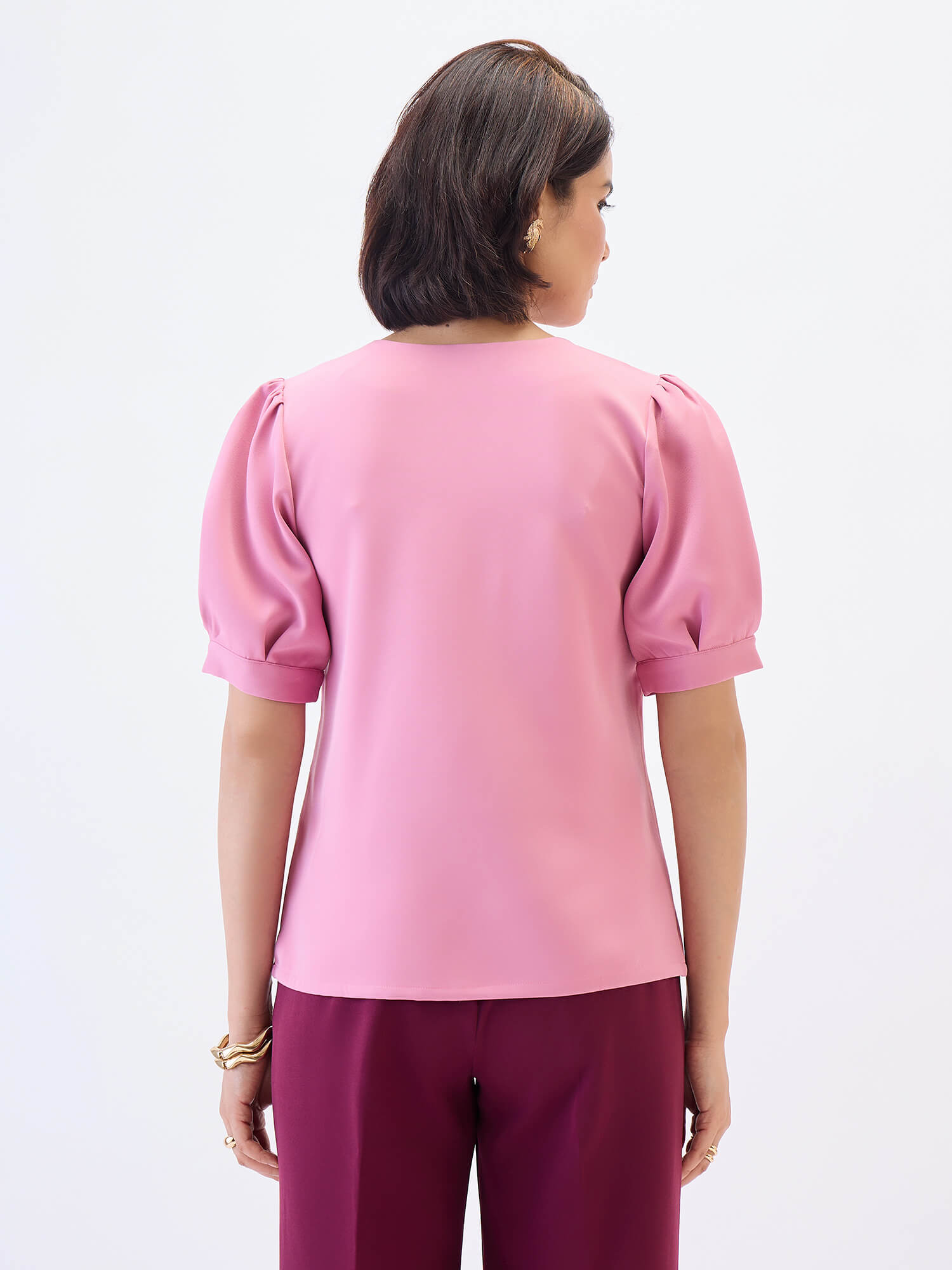 Lia Balloon Sleeves Top-Pink