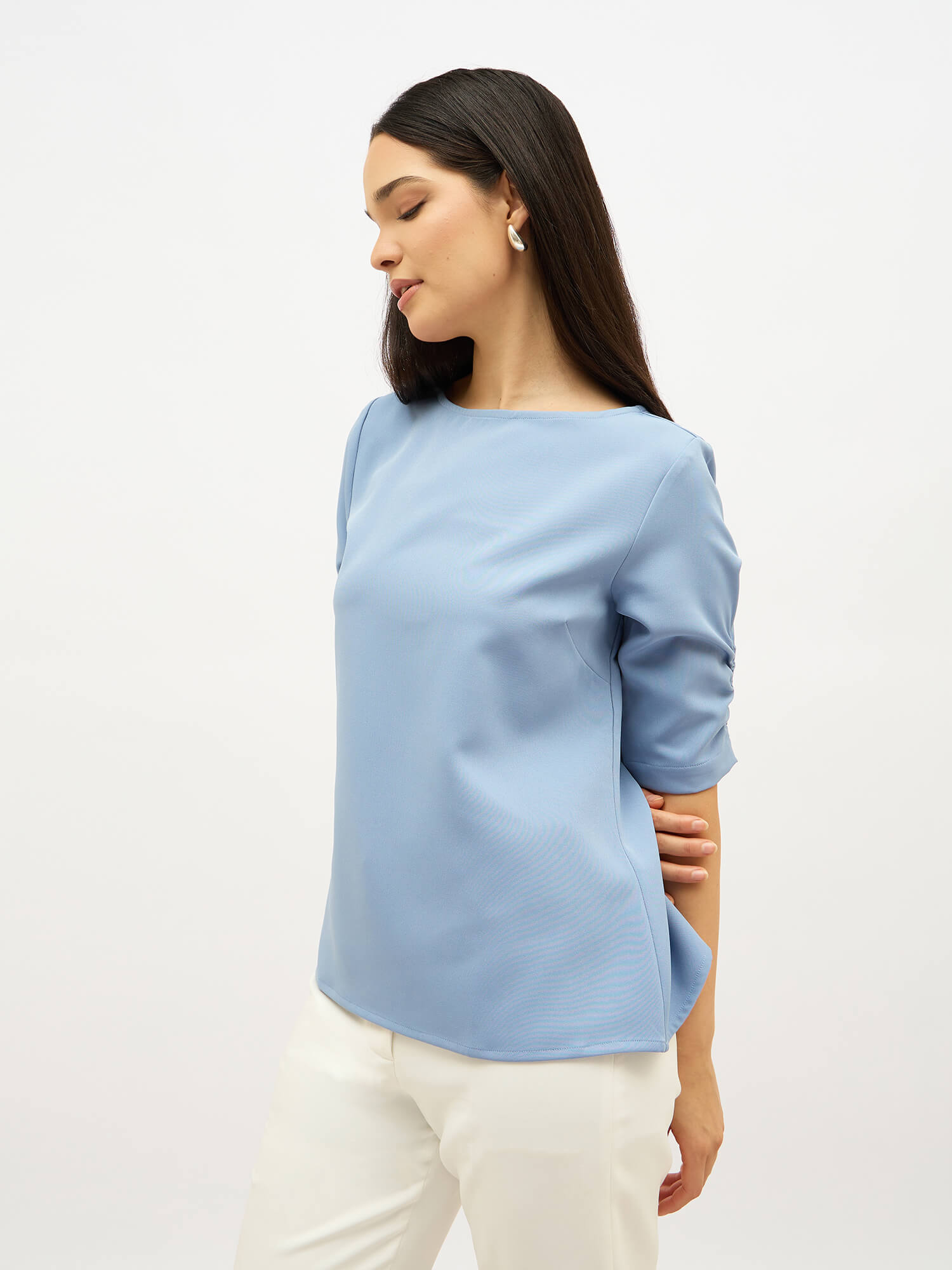 Mellow Ruched Sleeve Top-Dusty Blue