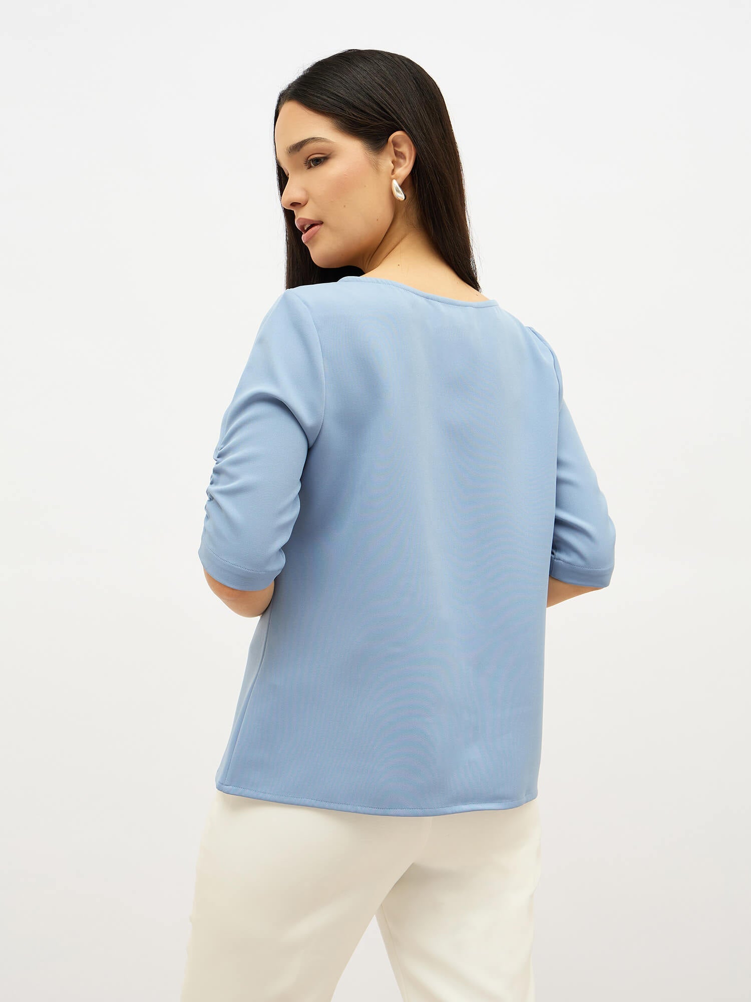 Mellow Ruched Sleeve Top-Dusty Blue