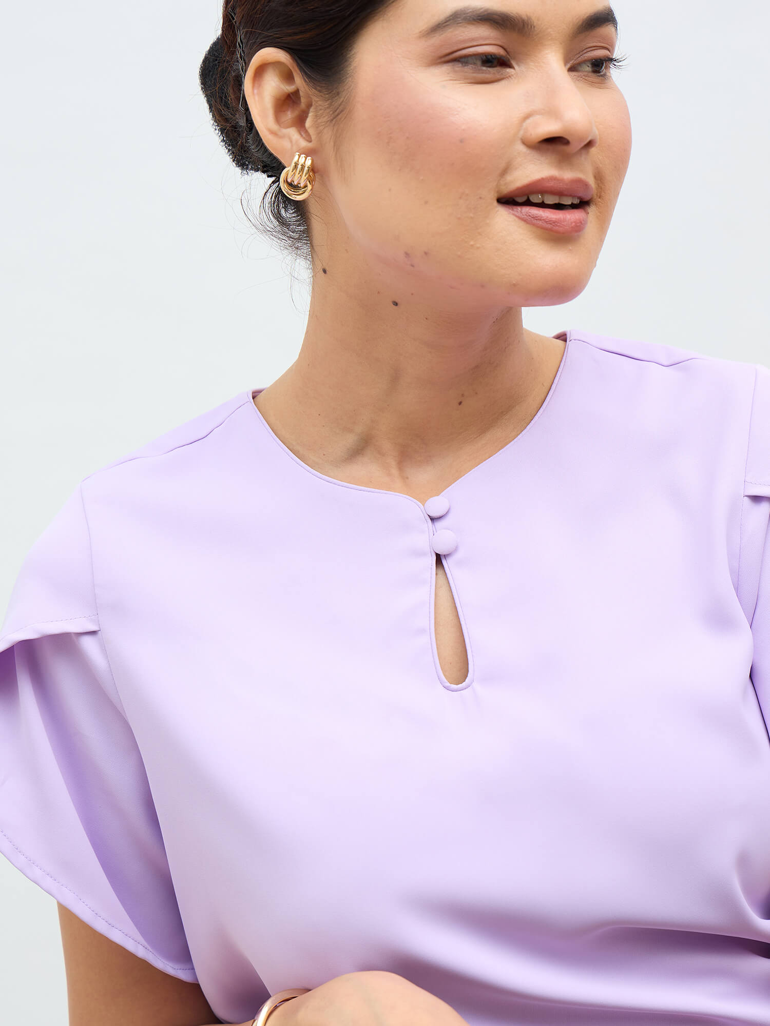 Belma Petal Sleeves Top-Lavender