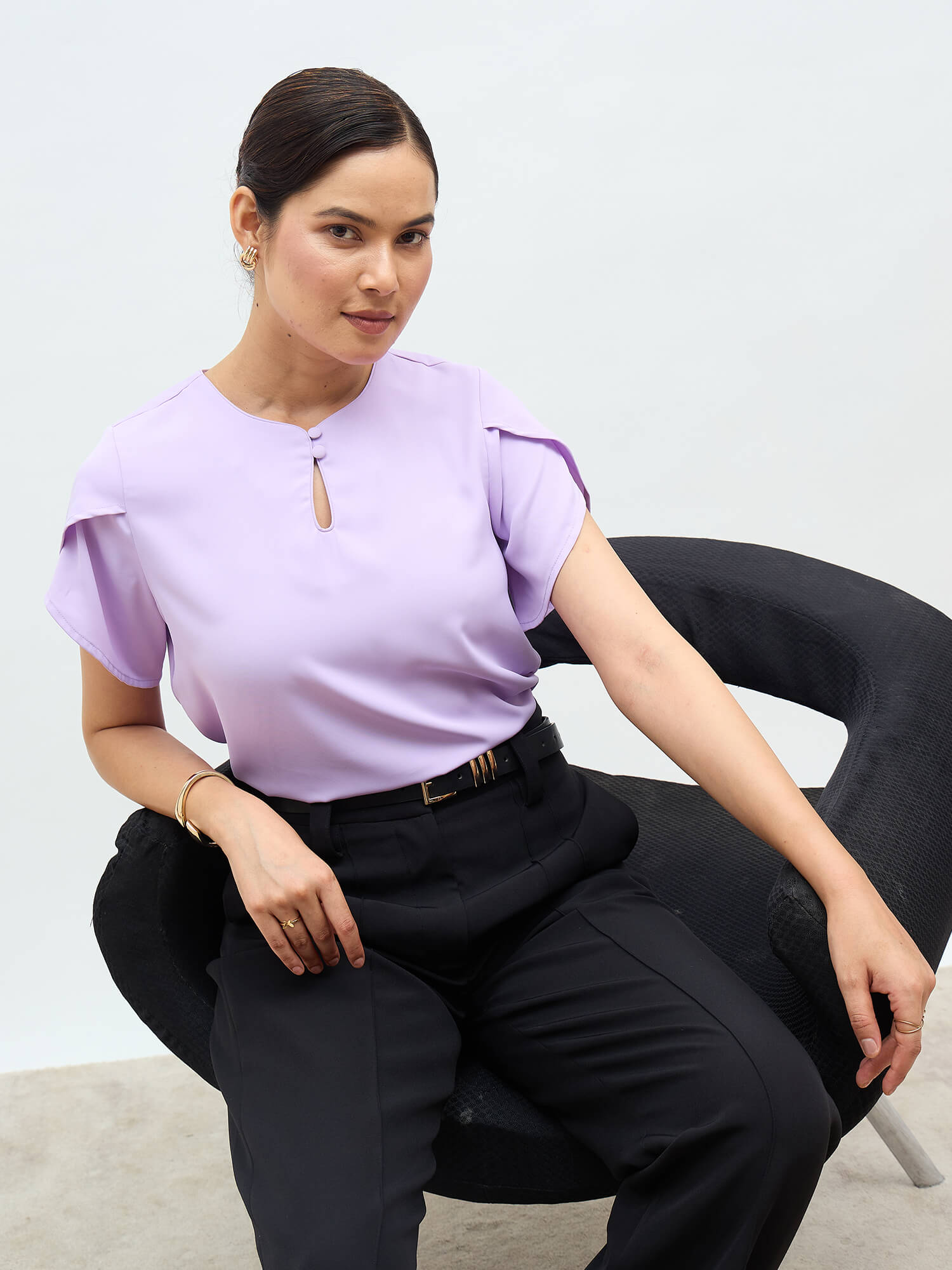 Belma Petal Sleeves Top-Lavender