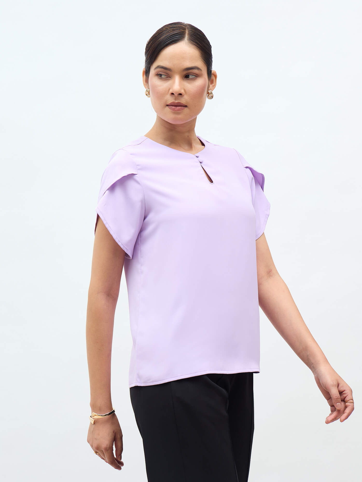 Belma Petal Sleeves Top-Lavender