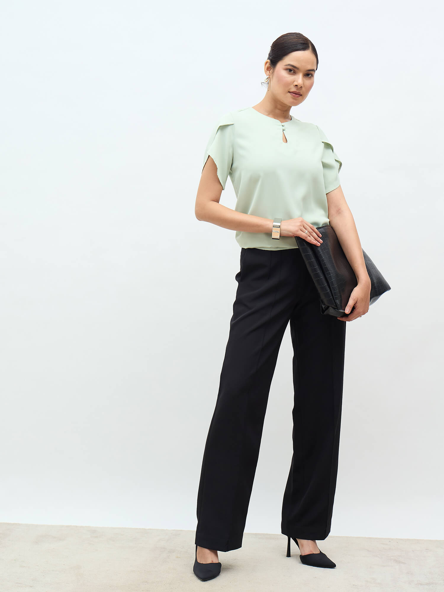 Belma Petal Sleeves Top-Mint Green