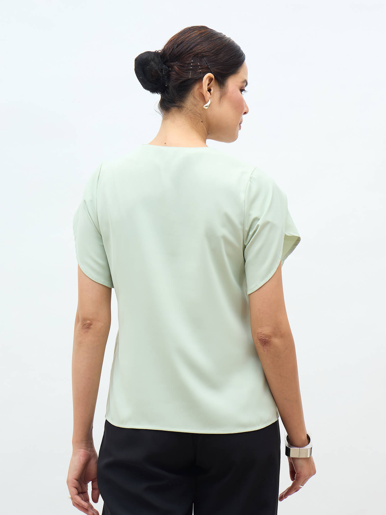 Belma Petal Sleeves Top-Mint Green