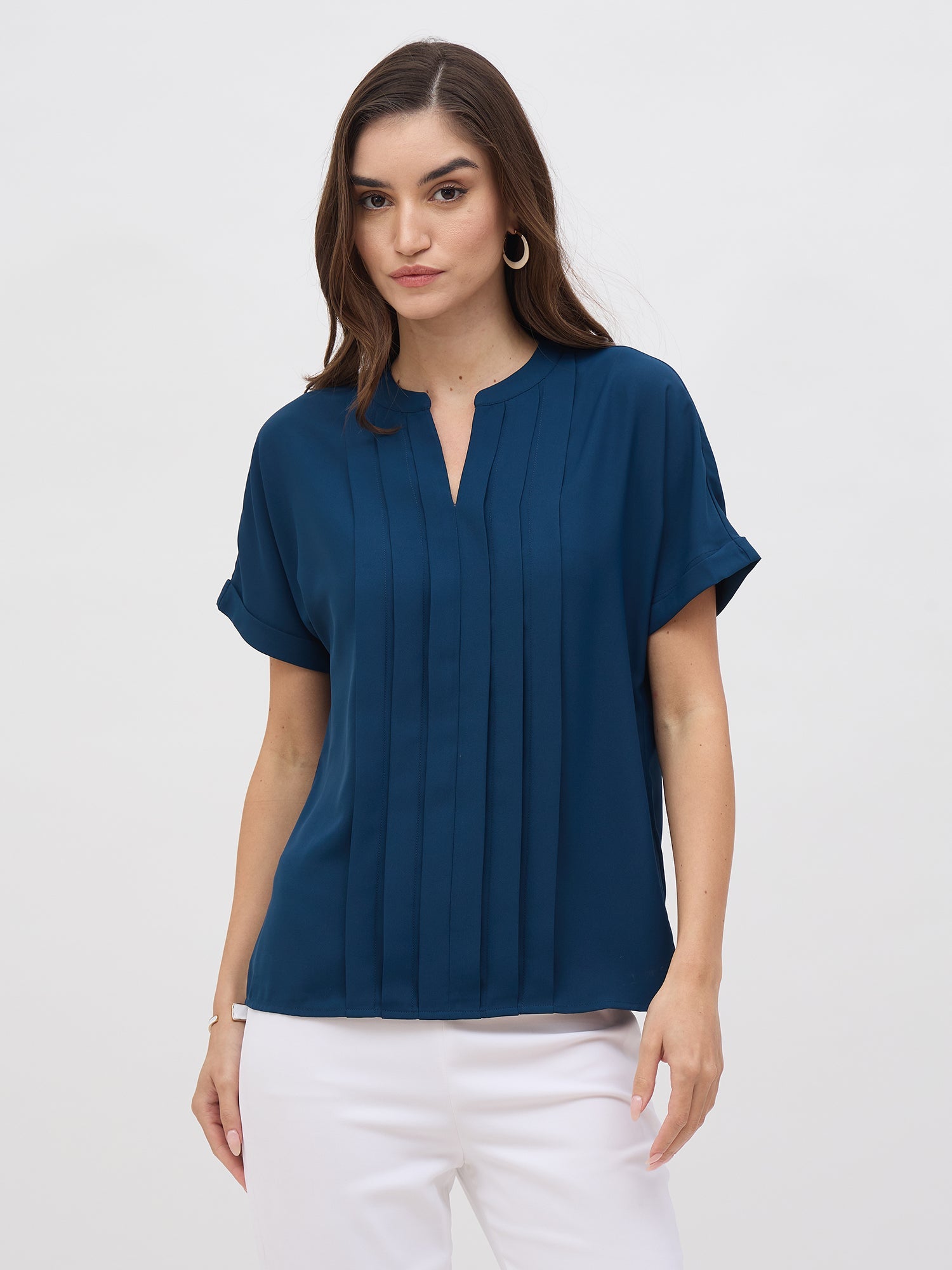 Dalia Pleated Top-Teal
