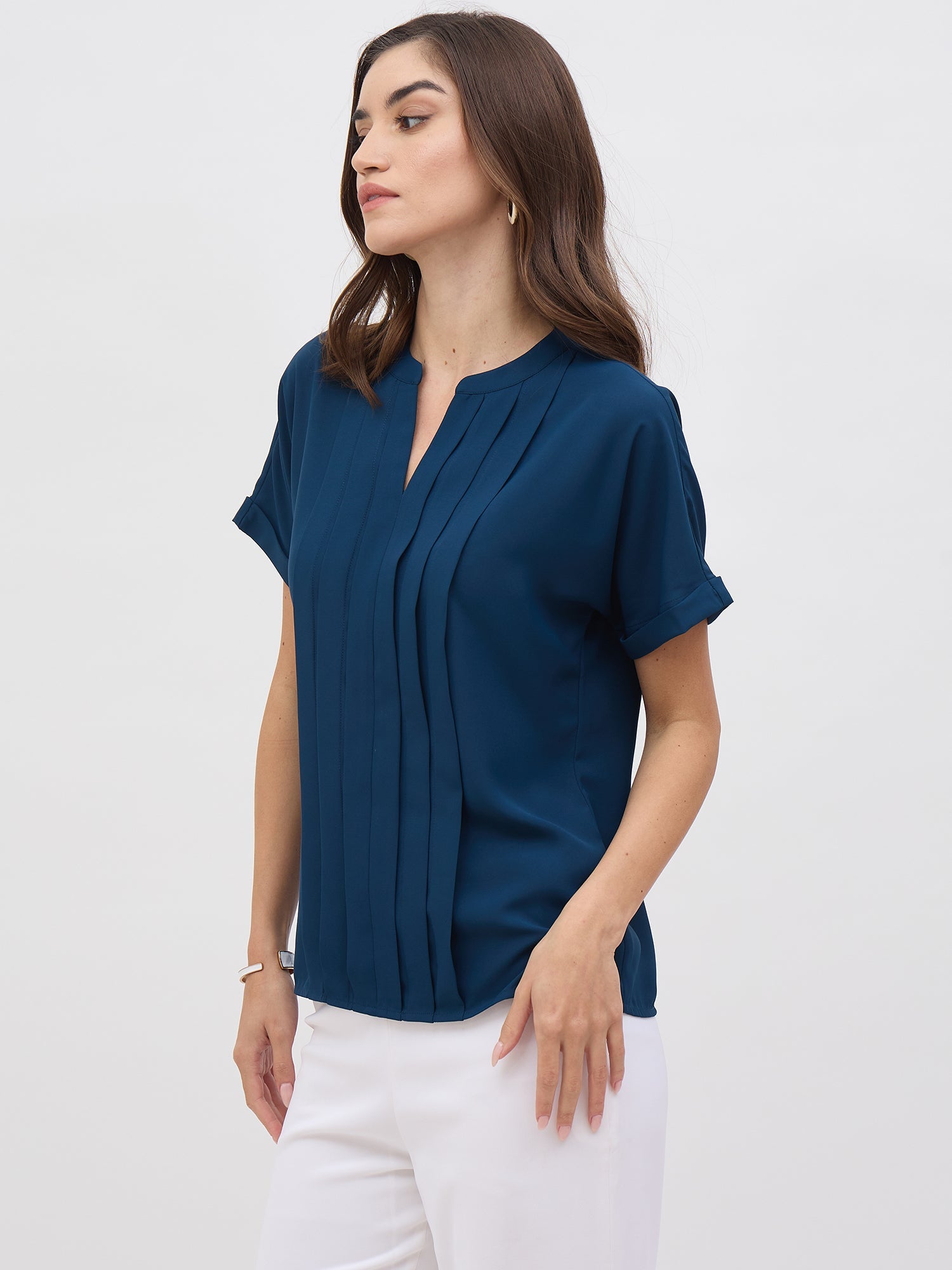 Dalia Pleated Top-Teal