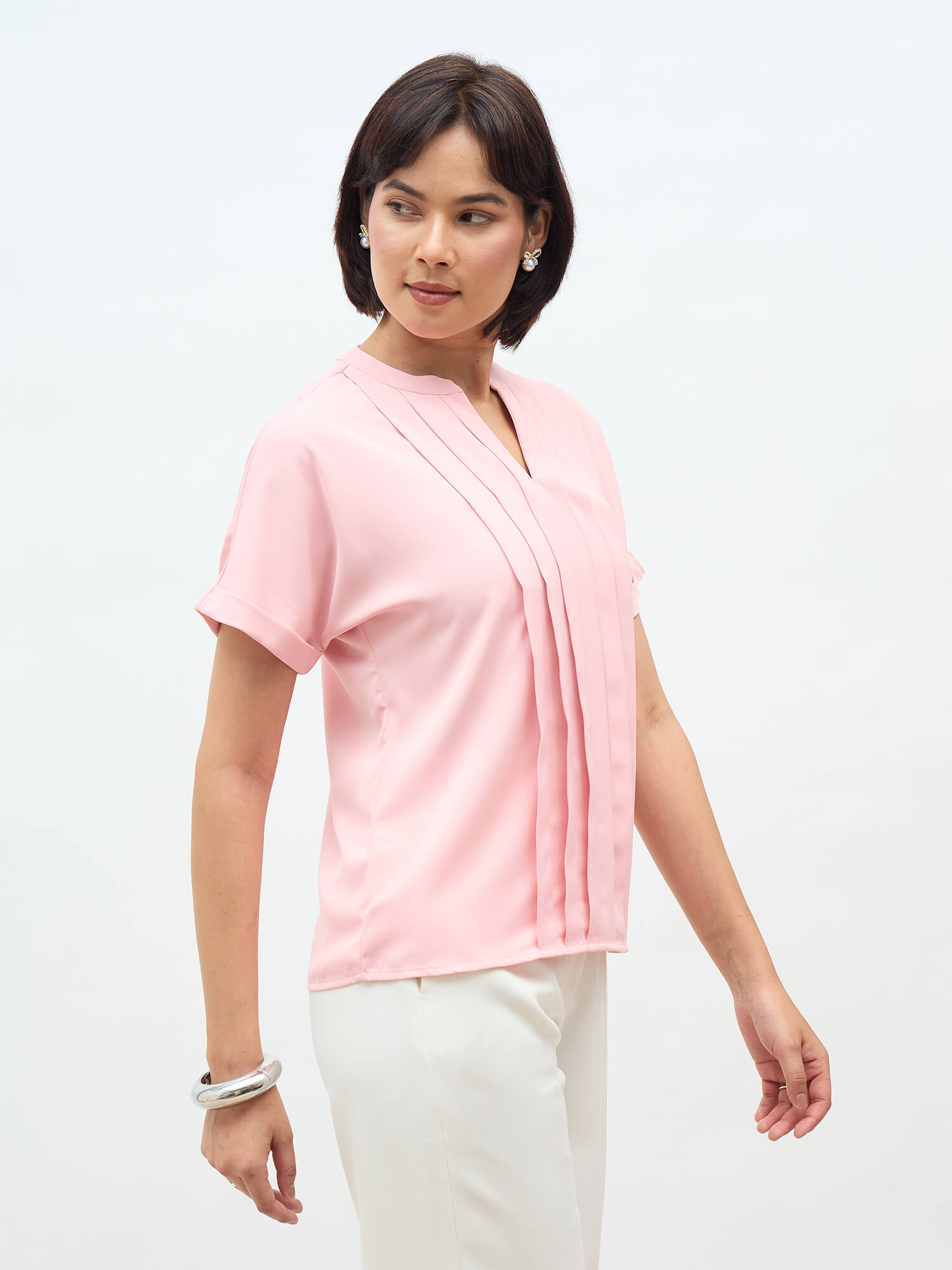 Dalia Pleated Top-Blush Pink