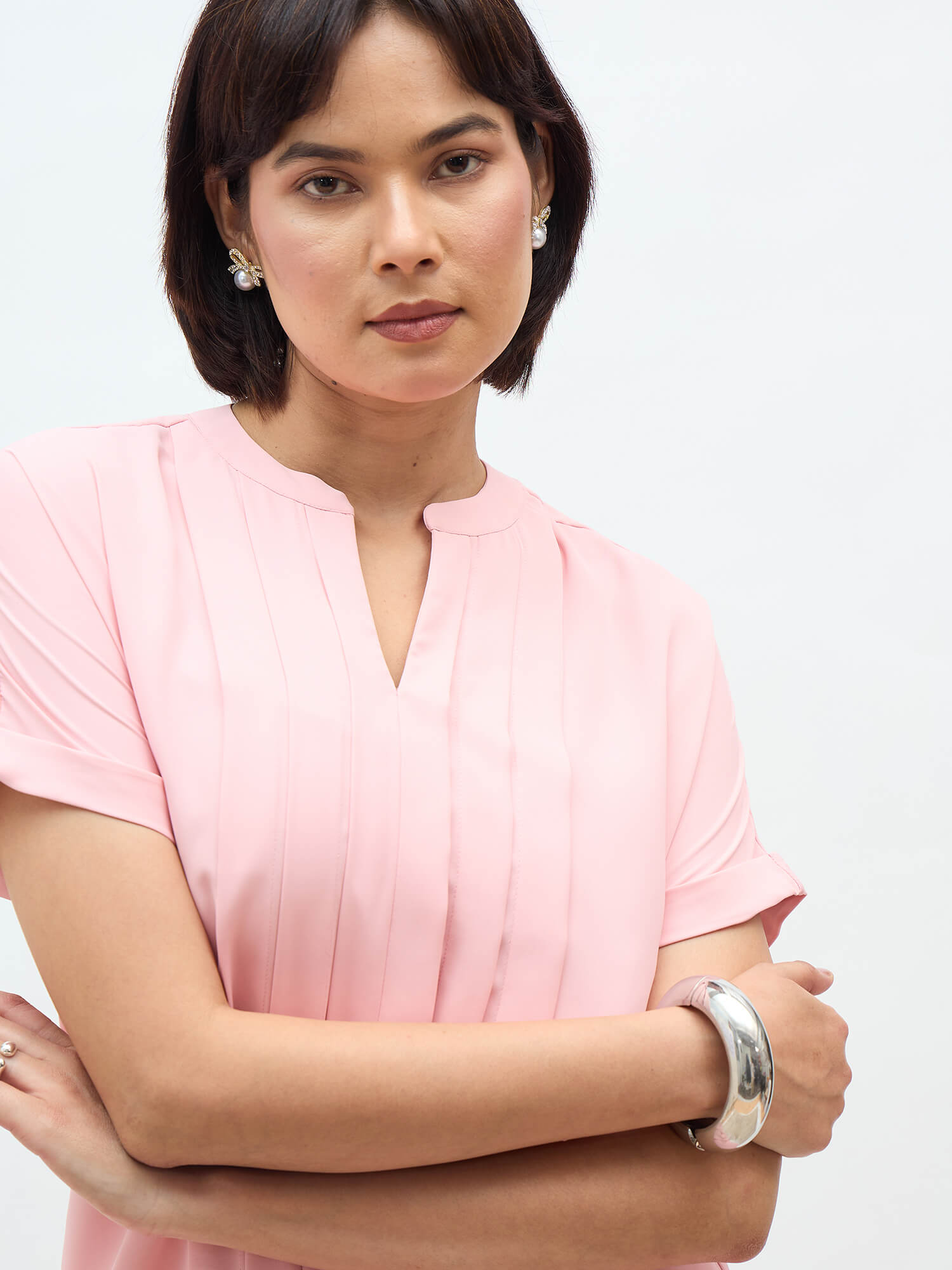 Dalia Pleated Top-Blush Pink