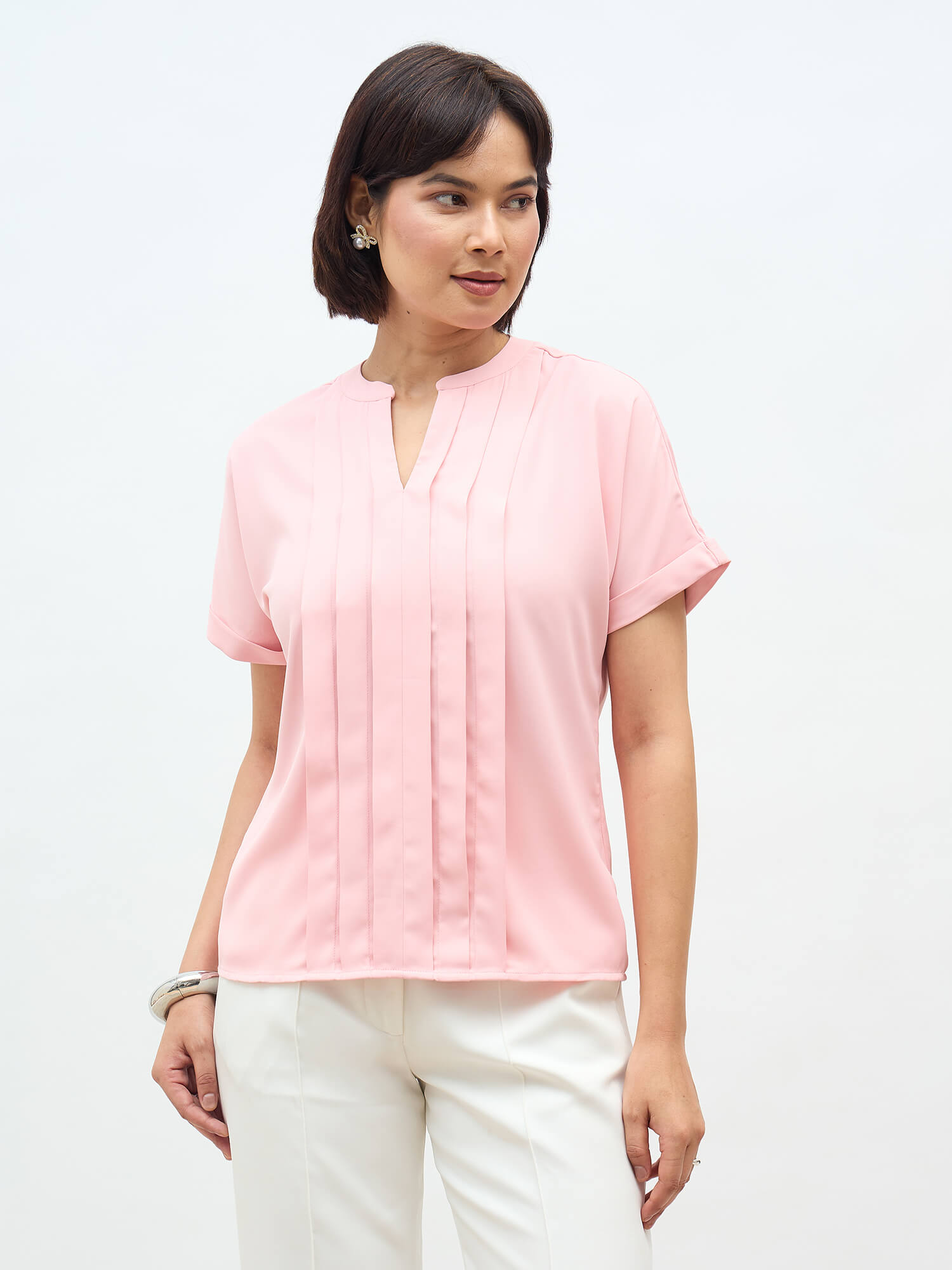 Dalia Pleated Top-Blush Pink