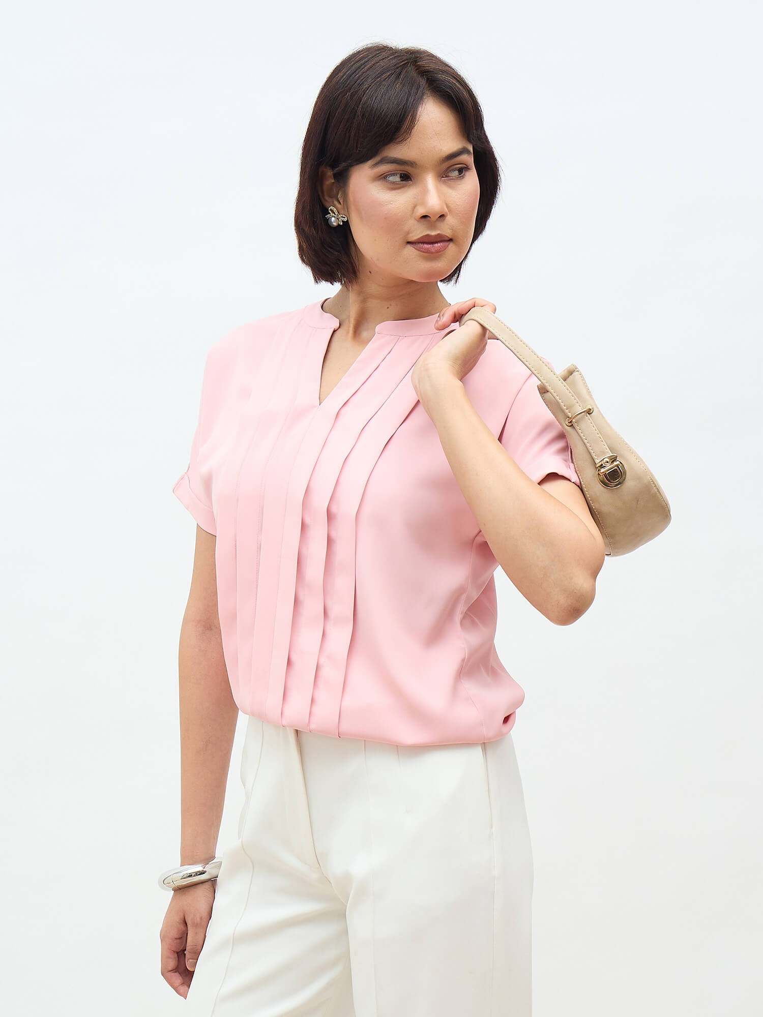 Dalia Pleated Top-Blush Pink