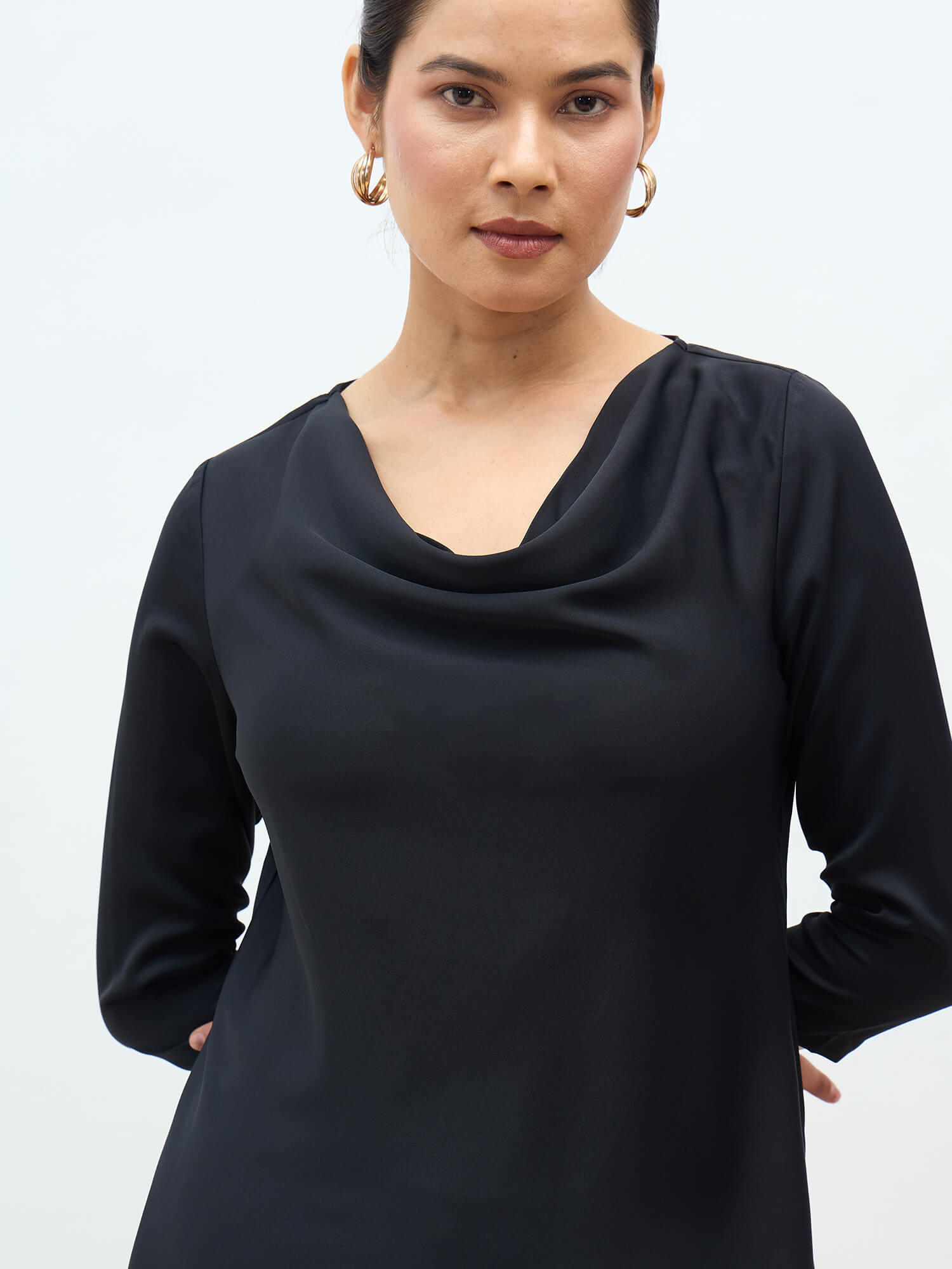 Amela Cowl Neck Top-Black