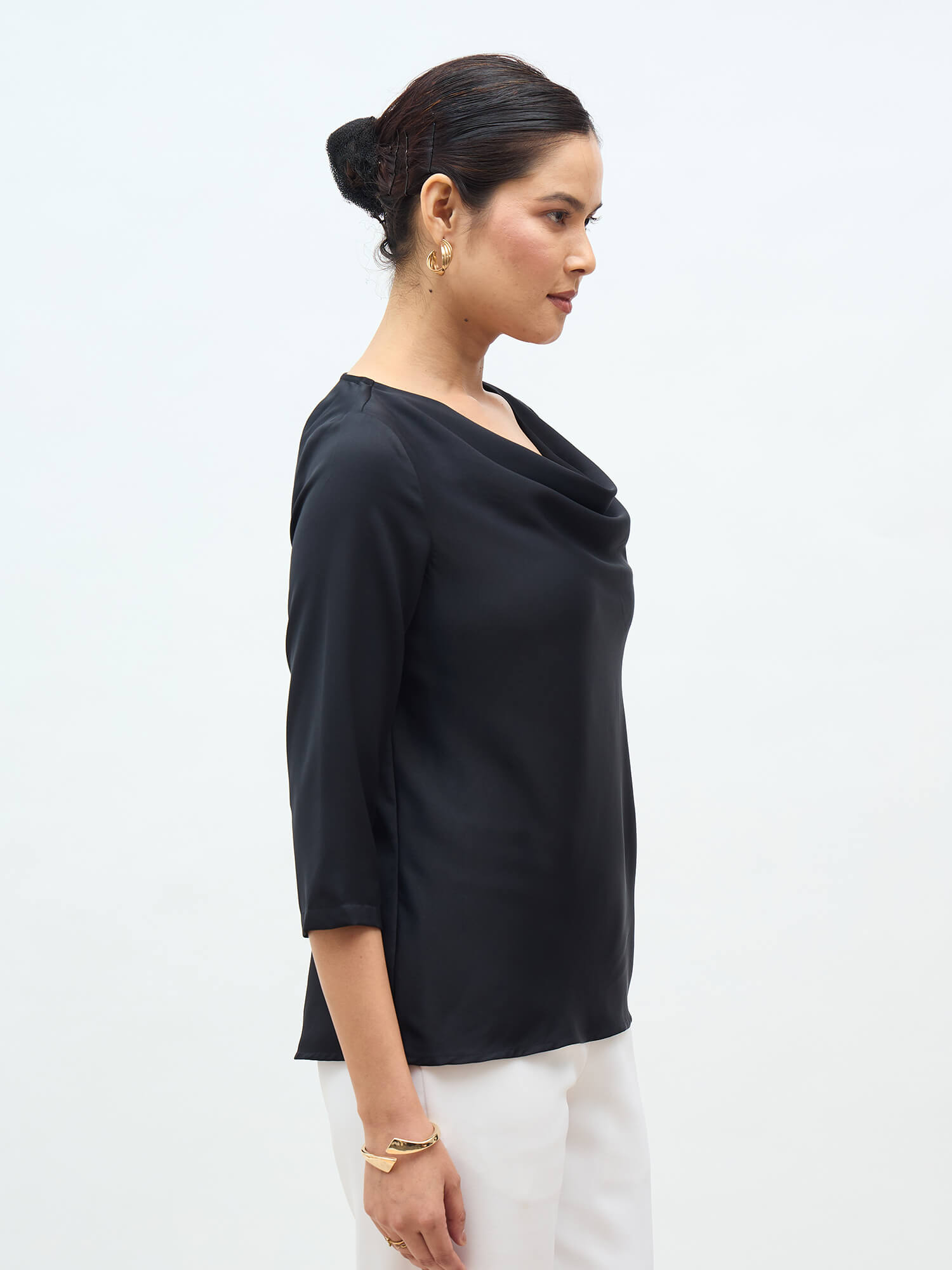 Amela Cowl Neck Top-Black