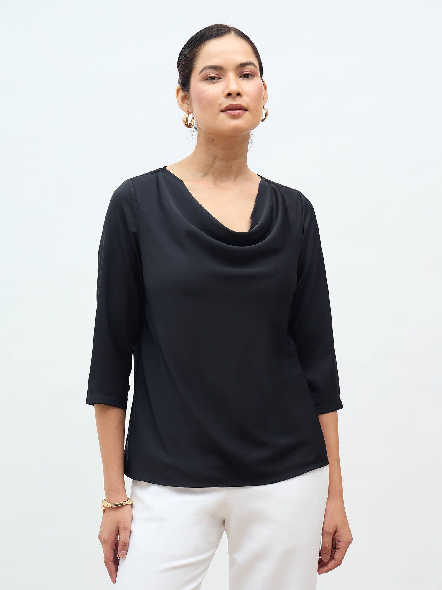 Amela Cowl Neck Top-Black