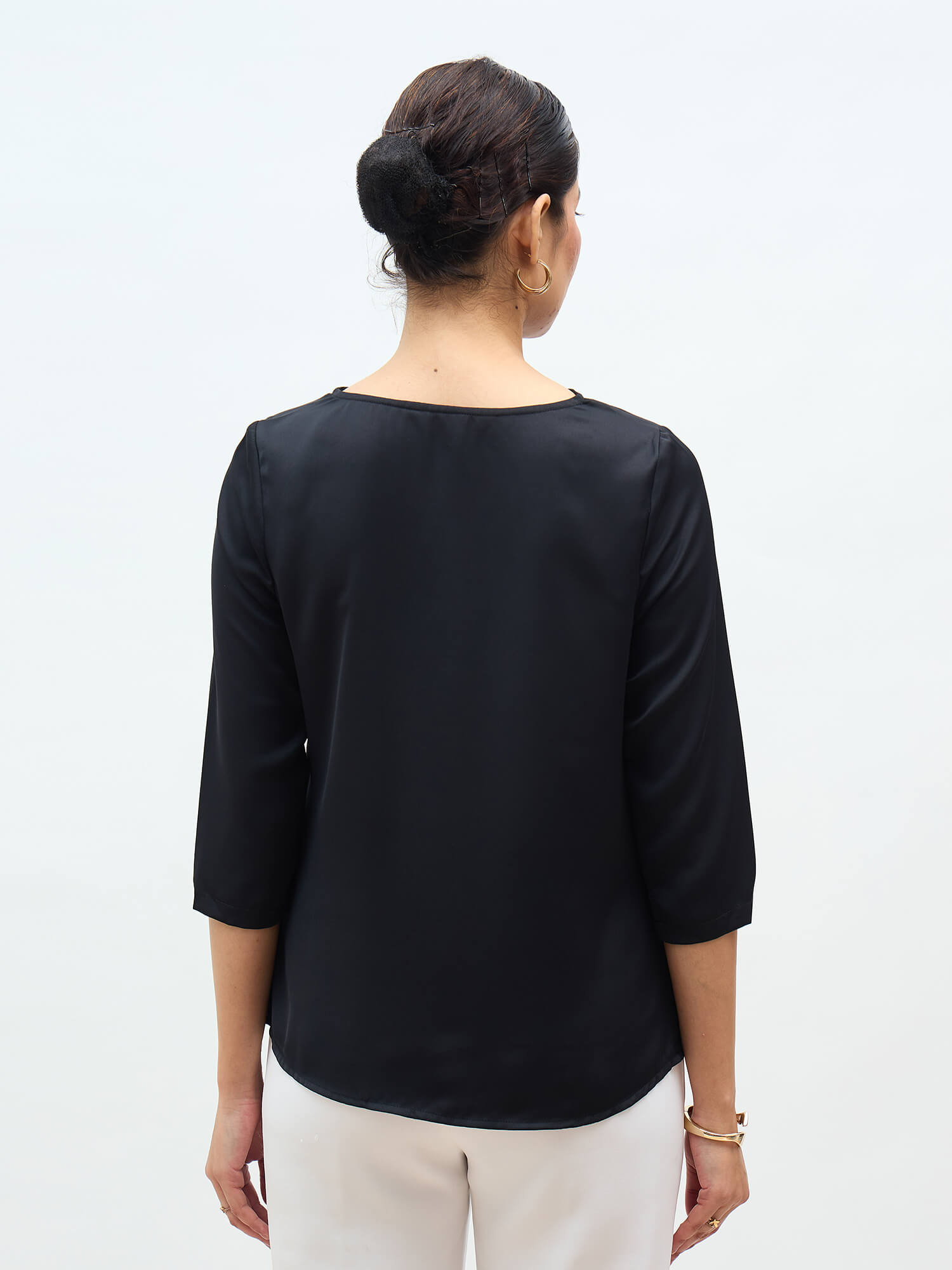 Amela Cowl Neck Top-Black