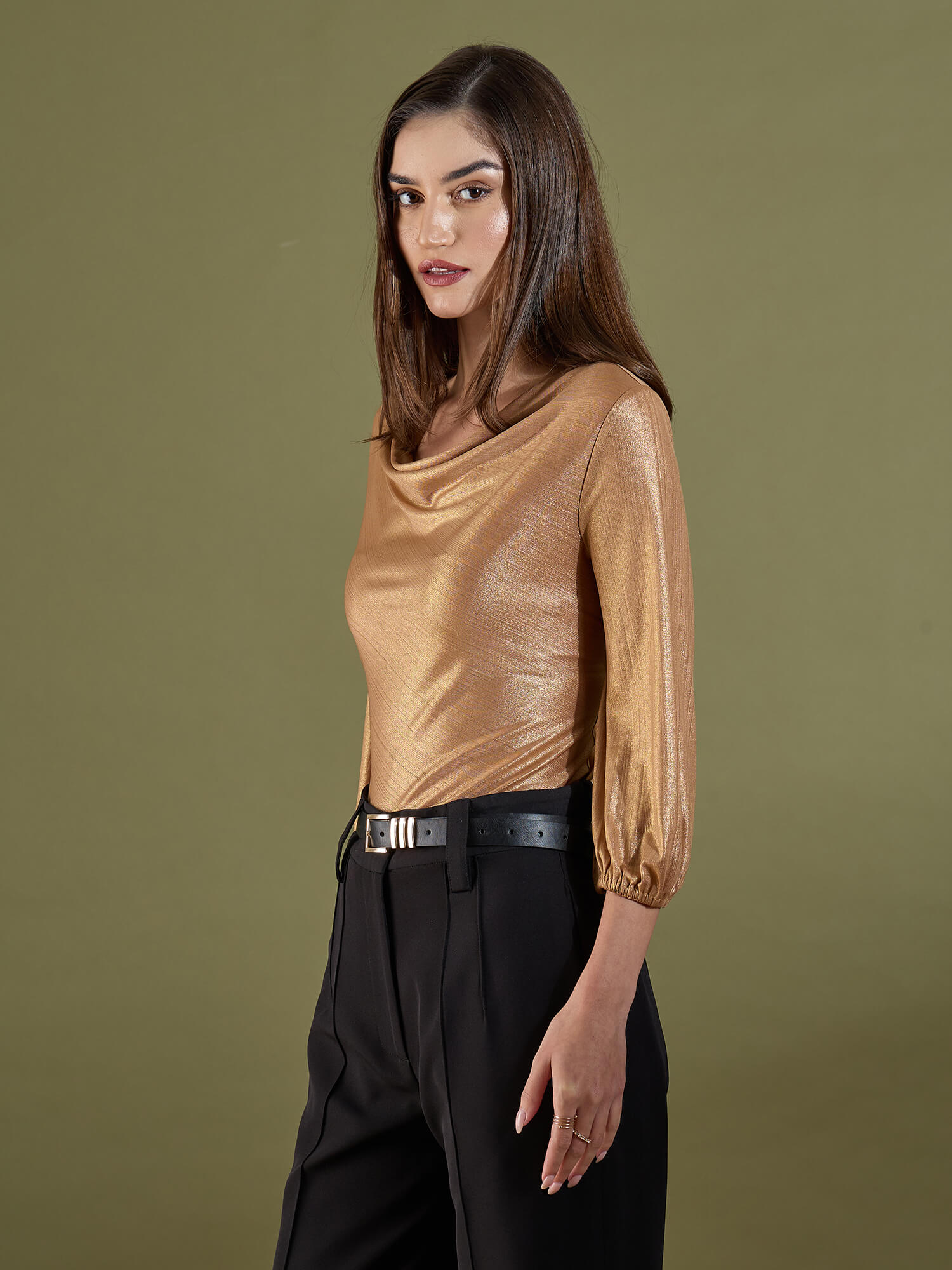 Milana Cowl Neck Top-Golden