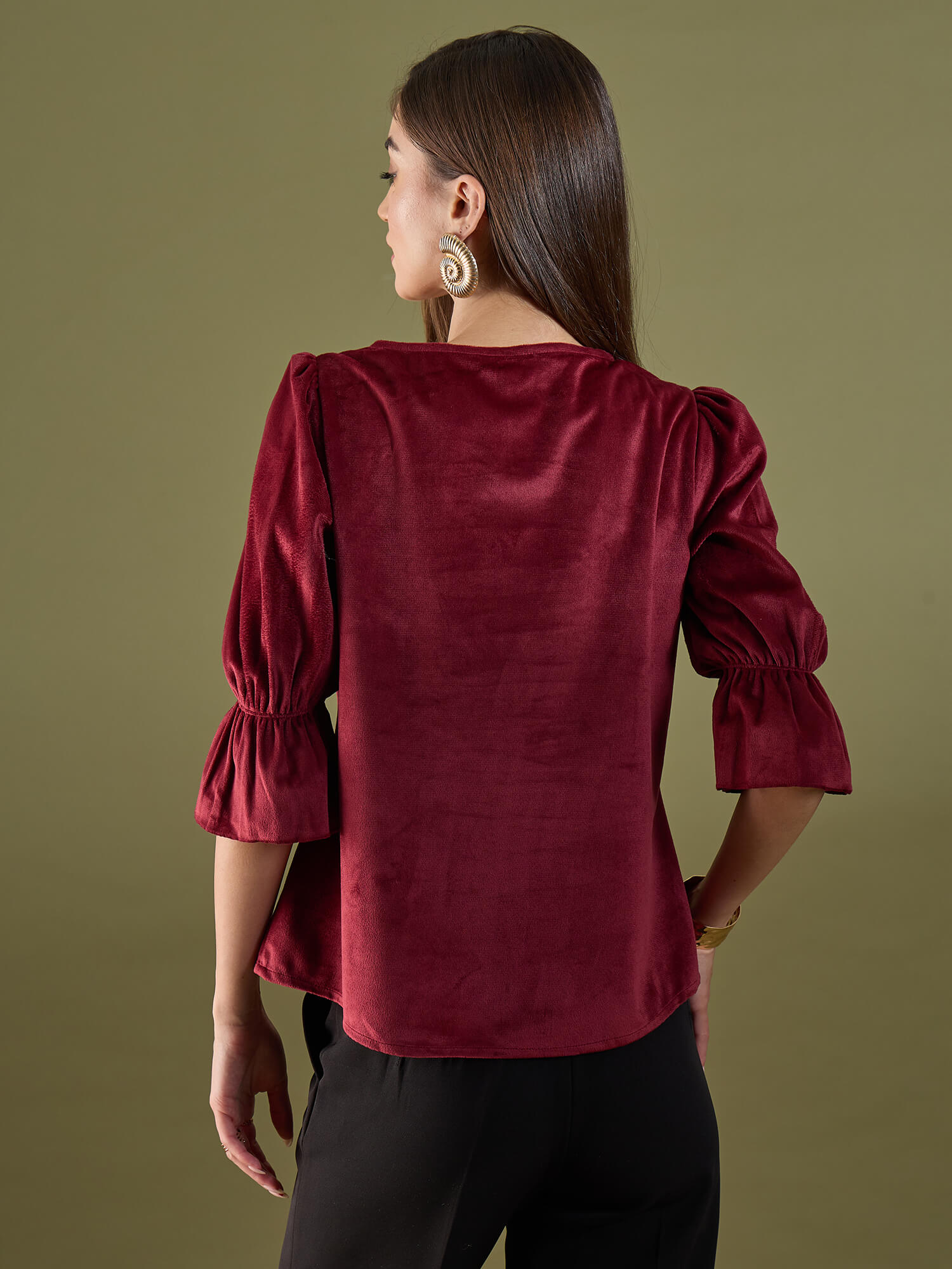 Genessa Boat Neck Velvet Top-Maroon