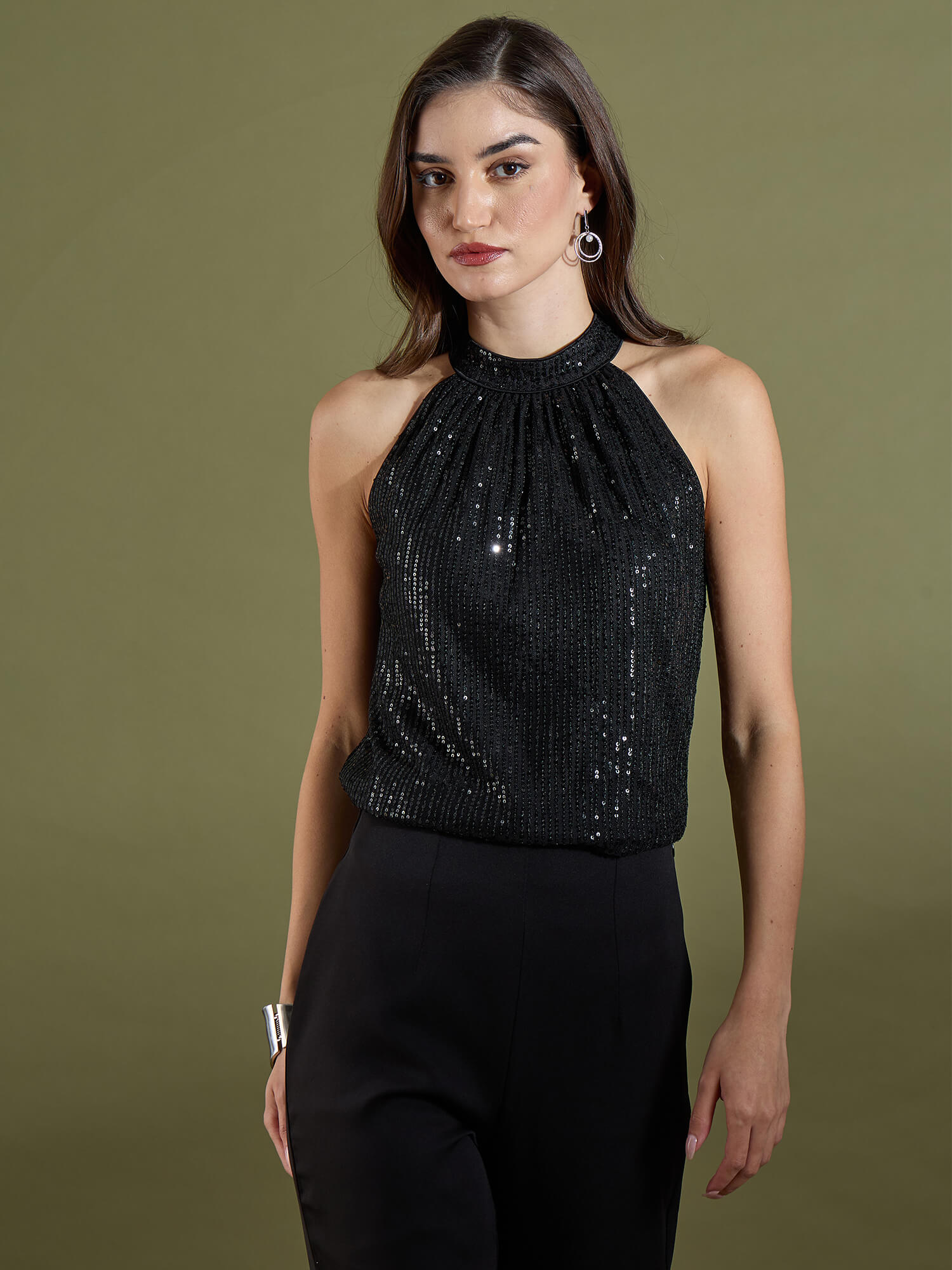 Lois Halterneck Sequin Top-Black