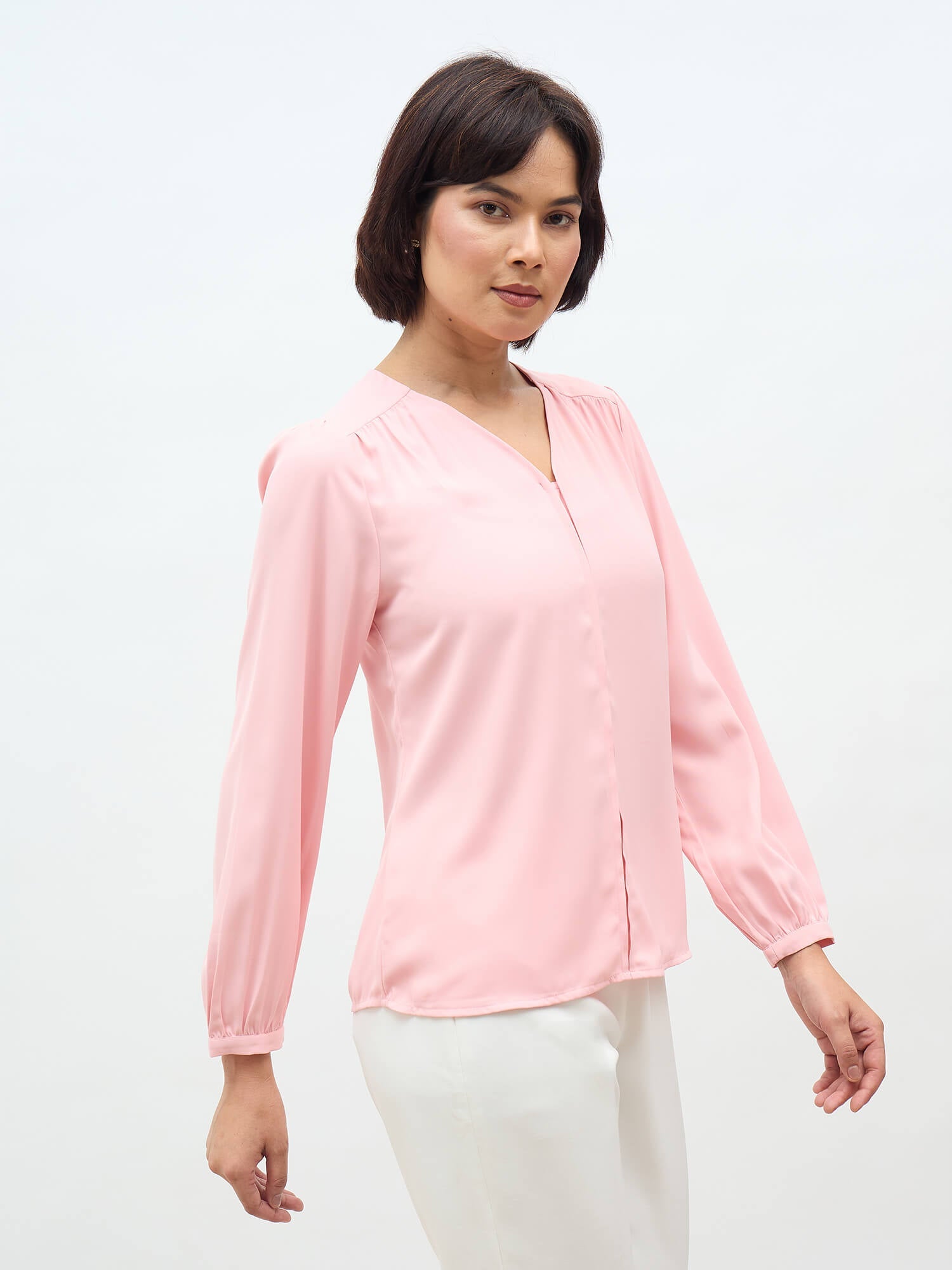 Dayna Gathered Yoke Top-Blush Pink